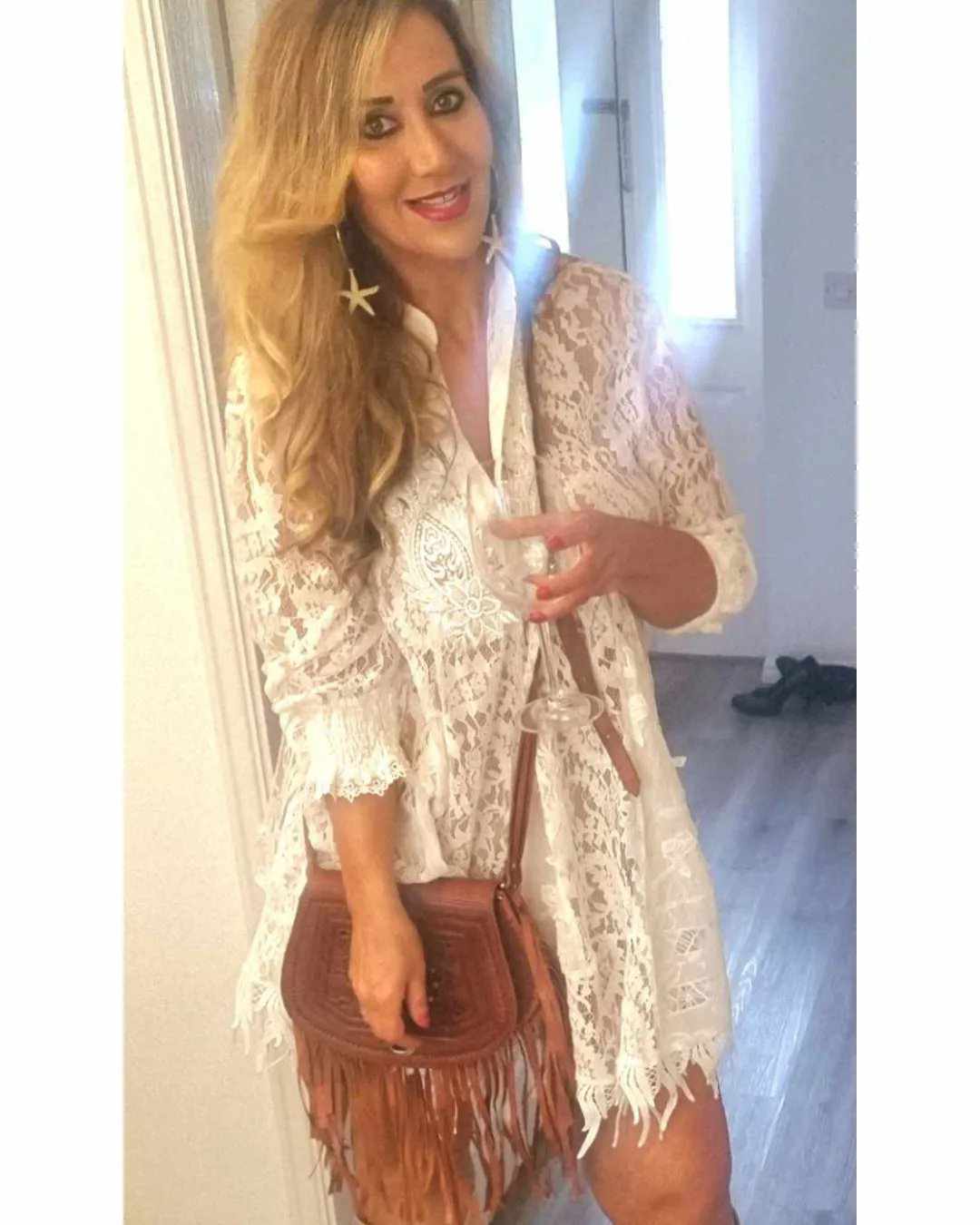 THE 'CHANTELLE' BEAUTIFUL WHITE LACE BEADED FLIPPY GODET HEM BOHEMIAN STYLETUNIC DRESS
