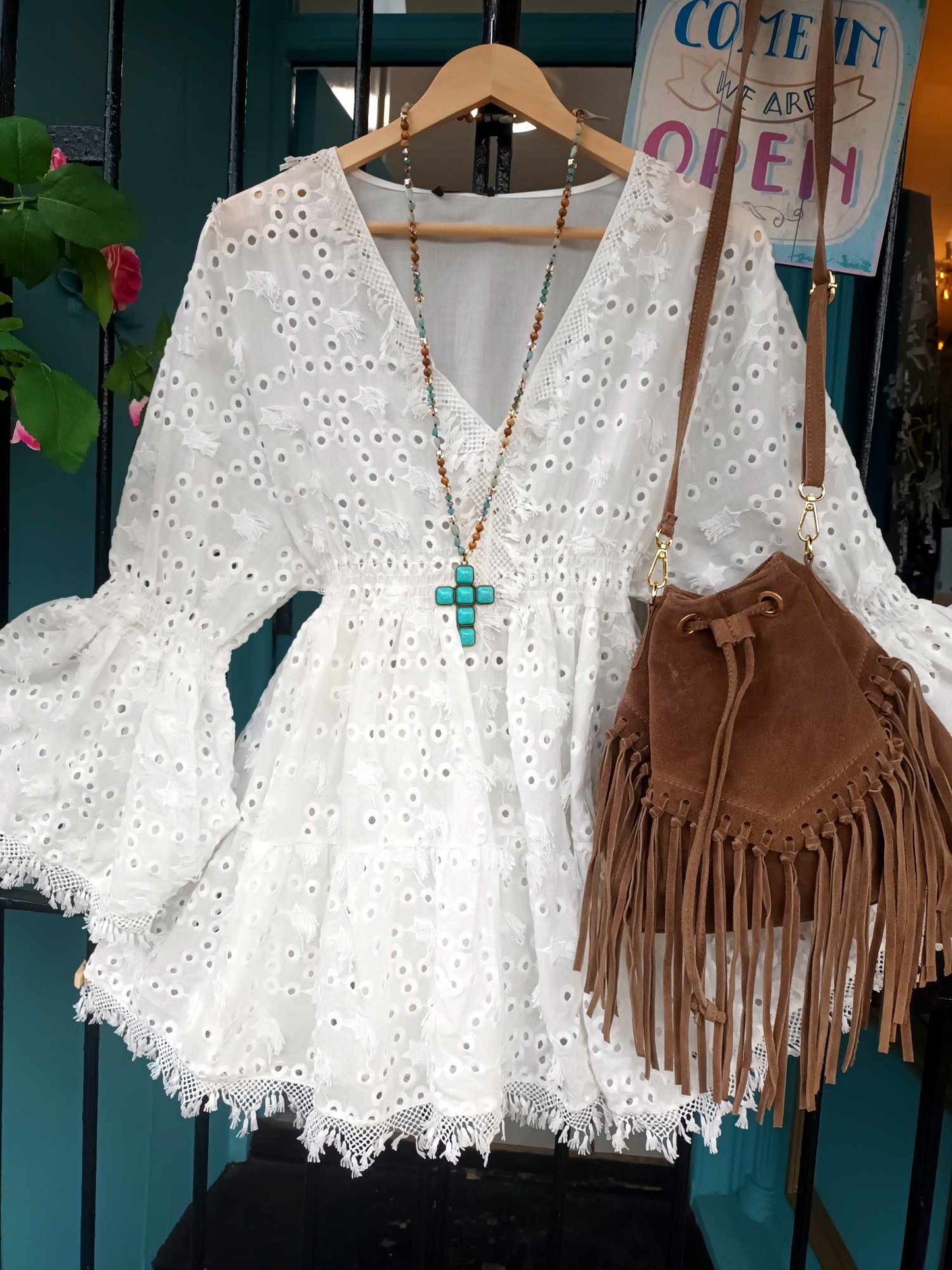 THE 'SHOOTING STARS' SOFT COTTON BLEND BELL SLEEVE TUNIC WITH EMBROIDERED SHOOTING STARS