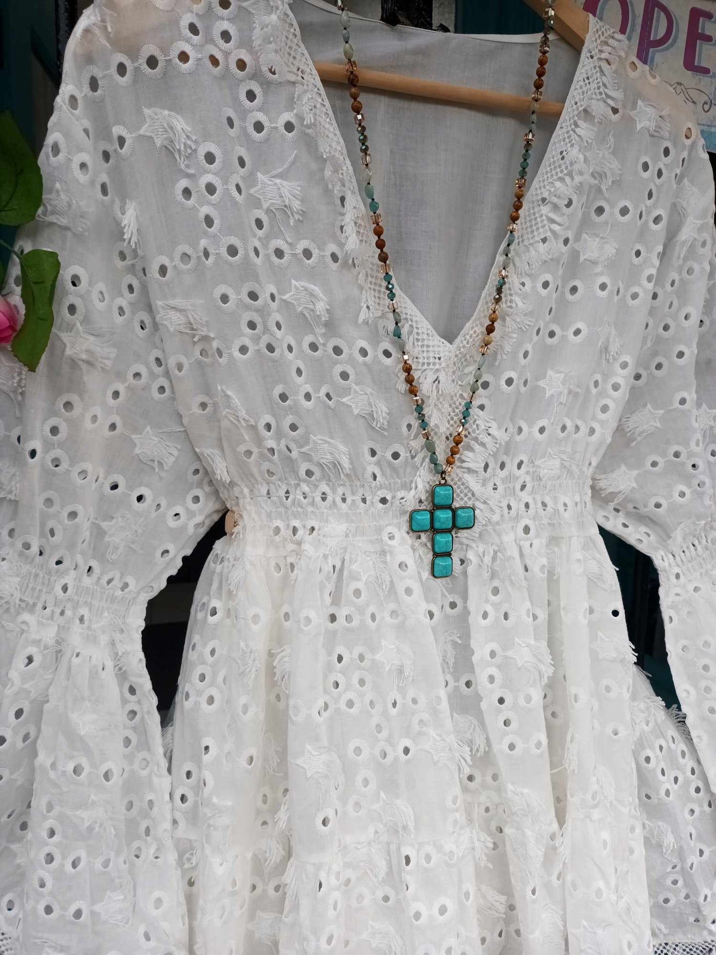 THE 'SHOOTING STARS' SOFT COTTON BLEND BELL SLEEVE TUNIC WITH EMBROIDERED SHOOTING STARS