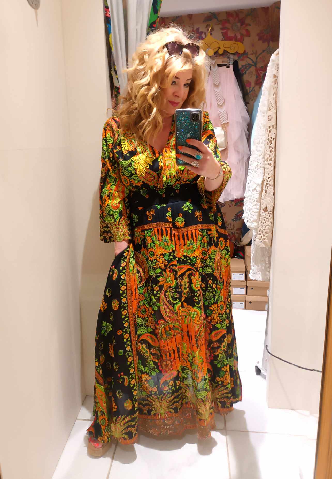 THE 'STEVIE' BREATHTAKING INDIAN COTTON BOHEMIAN PRINT FULL SKIRTED DRESS WITH LOVE BEAD EMBELLISHMENTS