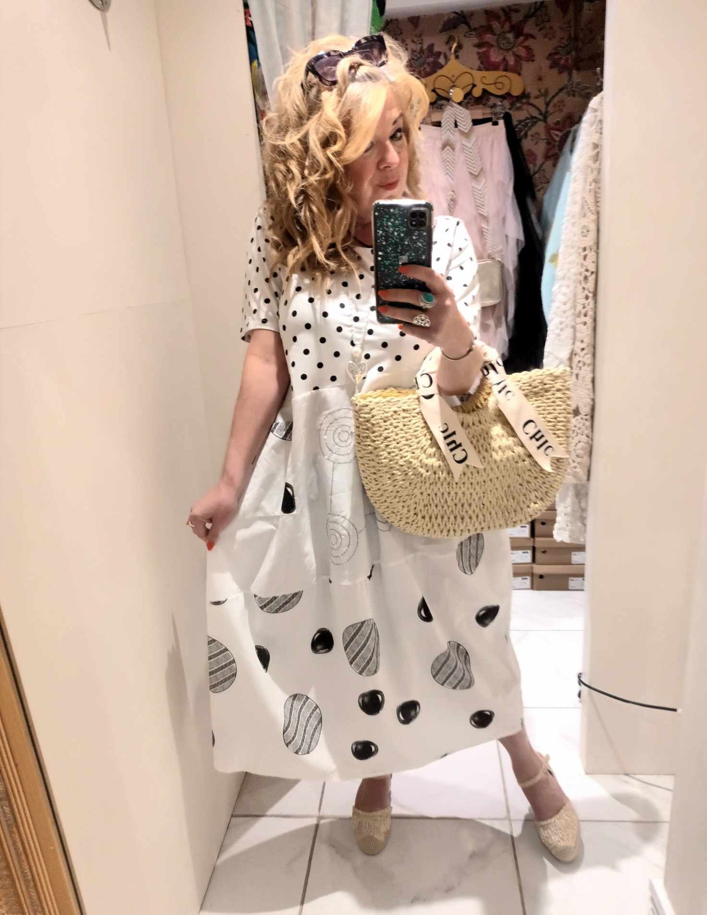 THE 'DOTTIE SPARKLE' POLKA DOT SPOT, SPARKLE DETAIL FABULOUSLY FLATTERING COCOON DRESS