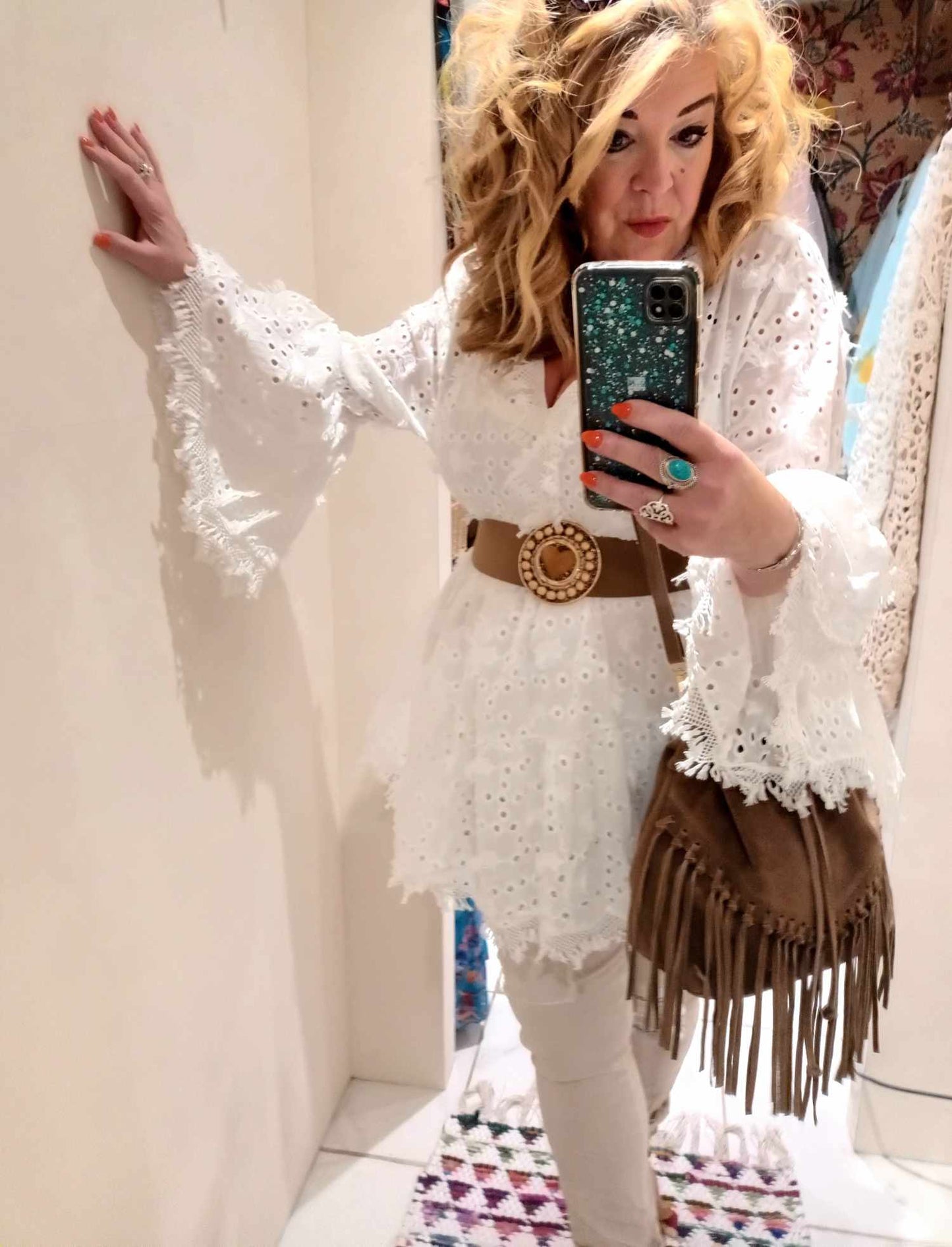 THE 'SHOOTING STARS' SOFT COTTON BLEND BELL SLEEVE TUNIC WITH EMBROIDERED SHOOTING STARS