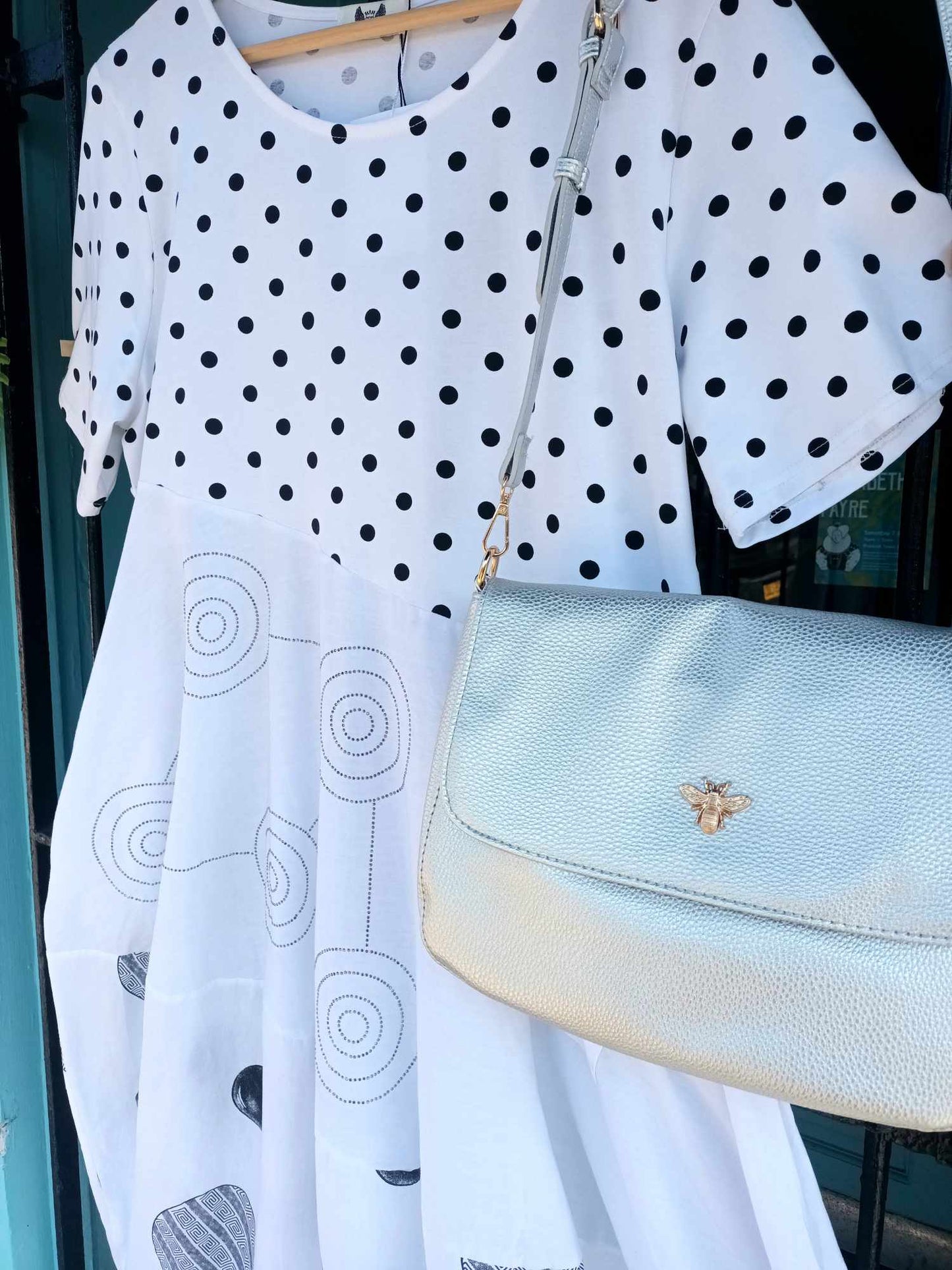 THE 'DOTTIE SPARKLE' POLKA DOT SPOT, SPARKLE DETAIL FABULOUSLY FLATTERING COCOON DRESS