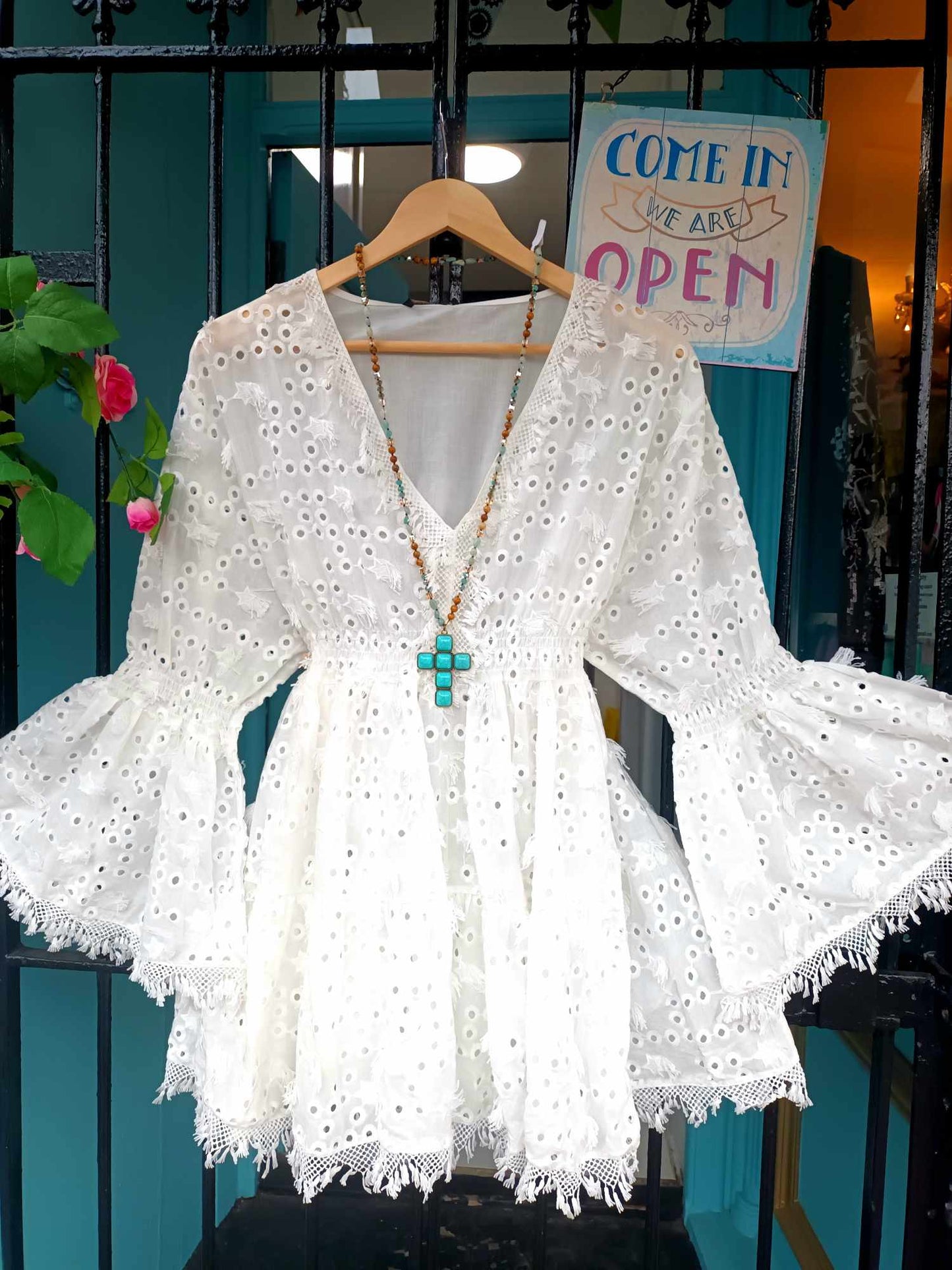 THE 'SHOOTING STARS' SOFT COTTON BLEND BELL SLEEVE TUNIC WITH EMBROIDERED SHOOTING STARS