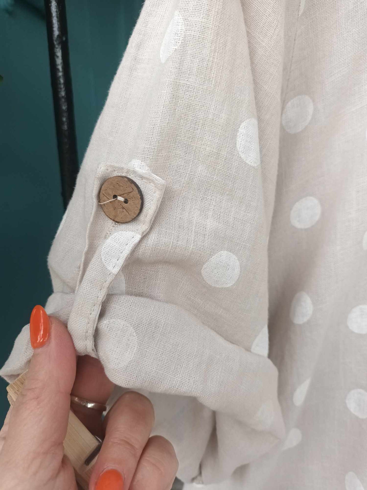 THE 'GINA' 100% ITALIAN LINEN PRETTY POLKA DOT SPOT DRESS WITH CUTE BOW POCKETS CREAM/LIME OR BLACK