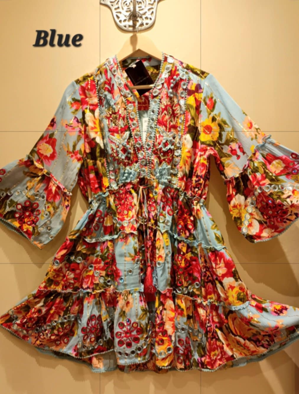 THE 'CATALINA' STUNNING VINTAGE FLORAL PRINT EMBELLISHED FLIPPY DRESS FROM OUR SPANISH COLLECTION CHOOSE YOUR COLOUR!
