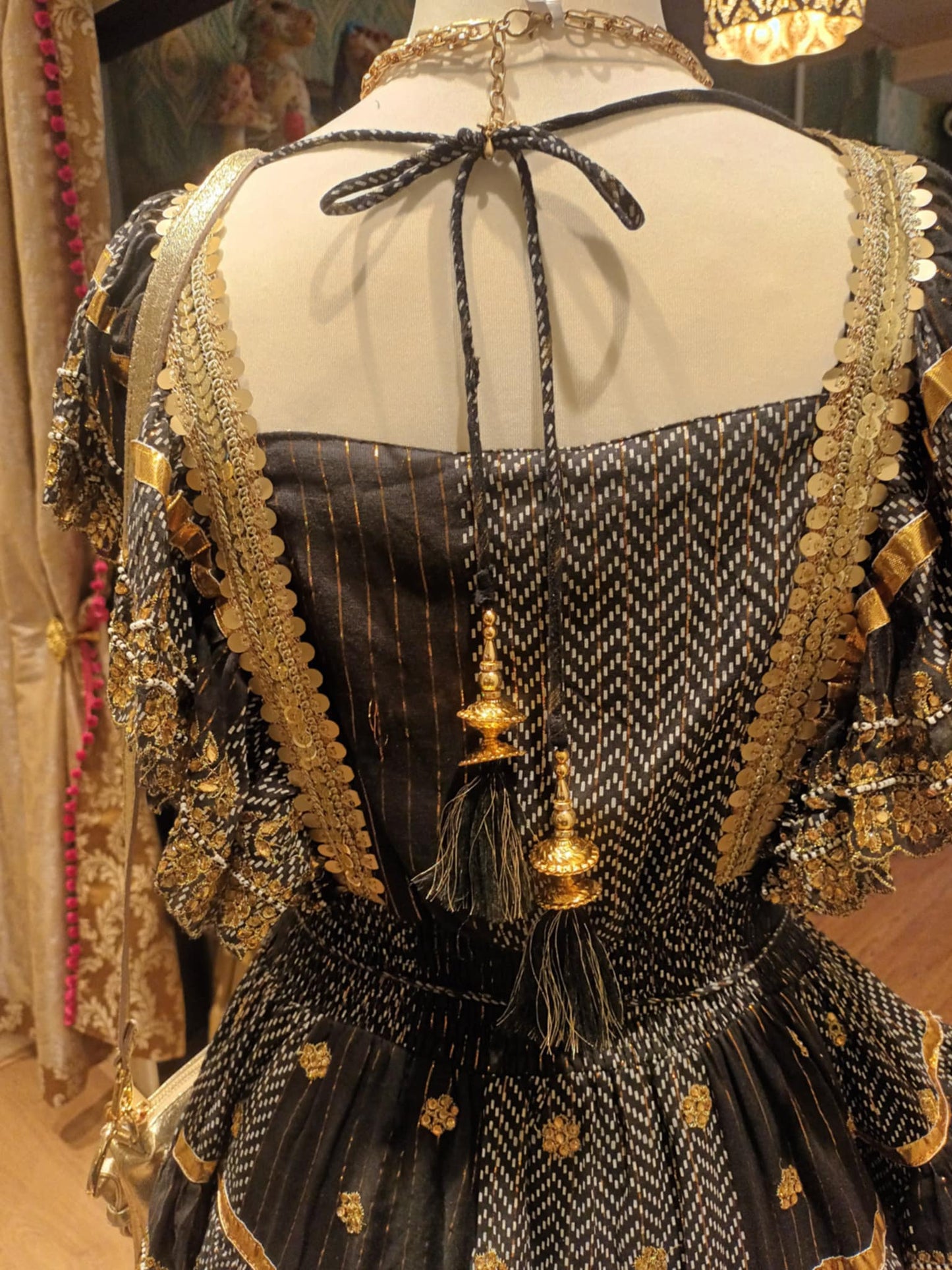 THE 'NATALIA' RICHLY BEADED FLIPPY BOHEMIAN DRESS IN BLACK/GOLD OR CREAM/GOLD FROM OUR SPANISH COLLECTION