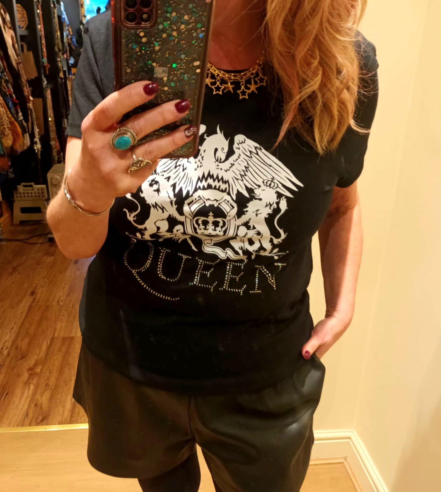 'ROCK STAR RANGE' AUTHENTIC FEMALE FIT DIAMANTE QUEEN T SHIRT