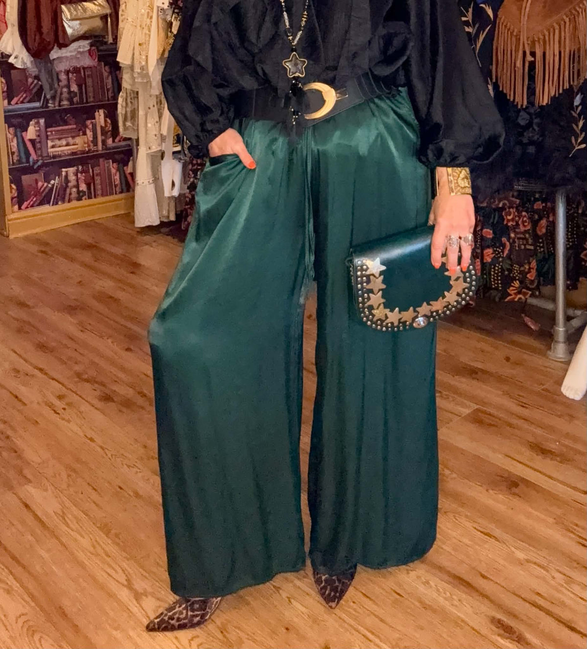 THE 'SASSY' LUXURIOUS FEEL SUPER SWISHY SATIN TROUSERS WITH ELASTICATED WAIST FOUR COLOURS