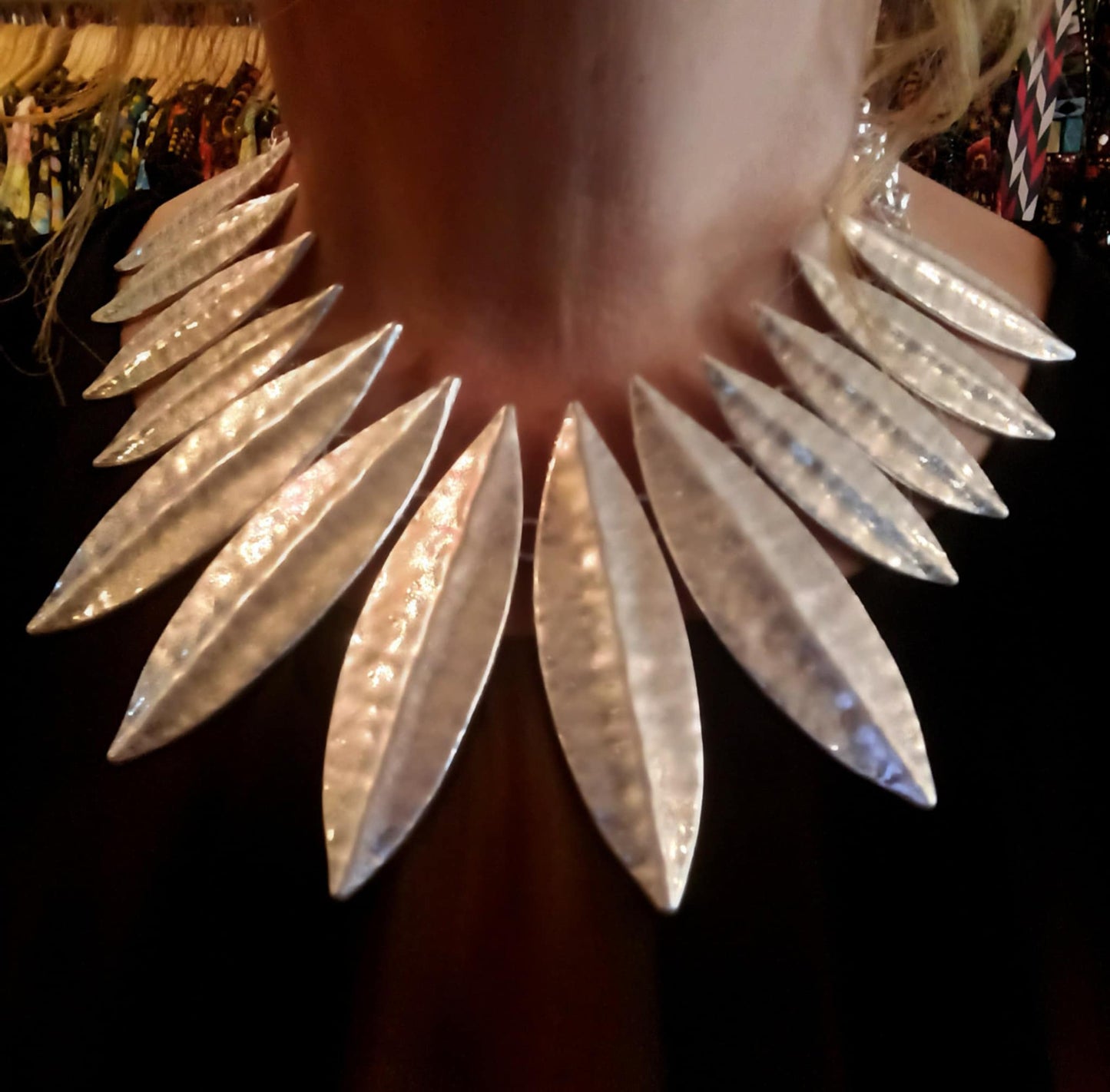 THE 'CADENZA' BEAUTIFULLY MODERN STATEMENT BEATEN METAL NECKLACE IN SILVER OR GOLD