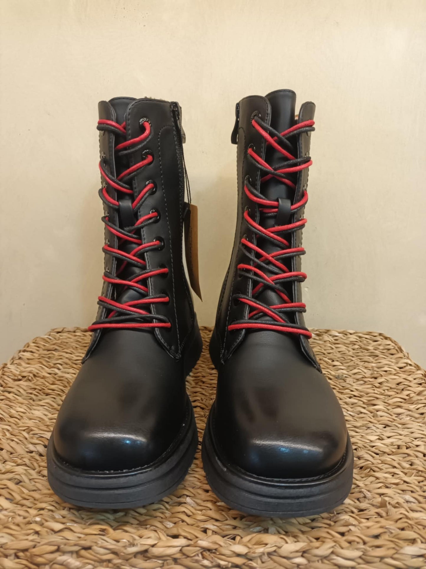 THE 'SASSY' BEAUTIFUL CLASSIC BLACK ROSE EMBROIDERED SUPER COMFORT LACE UP/ZIP BOOT 100% VEGAN