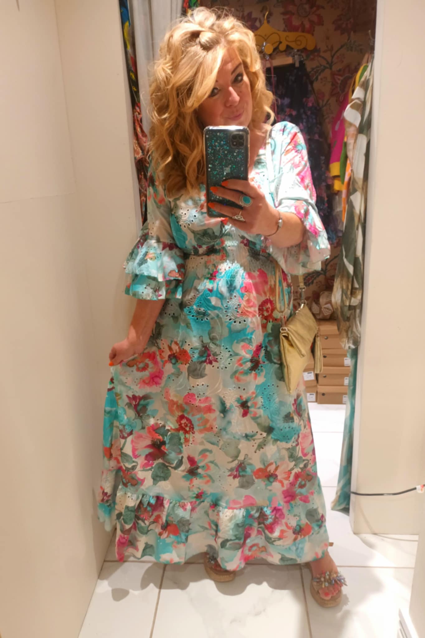 THE 'MEADOW' 100% COTTON BRODERIE ANGLAISE WATERCOLOUR FLORAL PRINT DRESS AQUA OR PINK