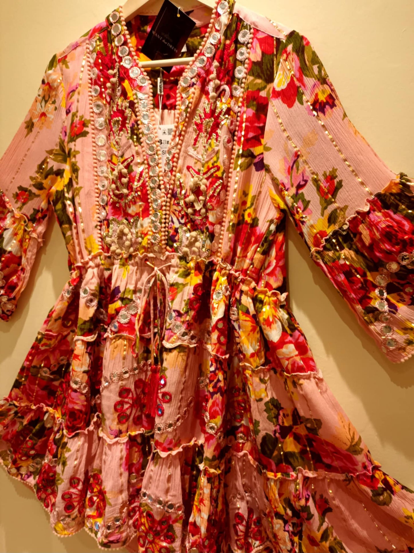 THE 'CATALINA' STUNNING VINTAGE FLORAL PRINT EMBELLISHED FLIPPY DRESS FROM OUR SPANISH COLLECTION CHOOSE YOUR COLOUR!