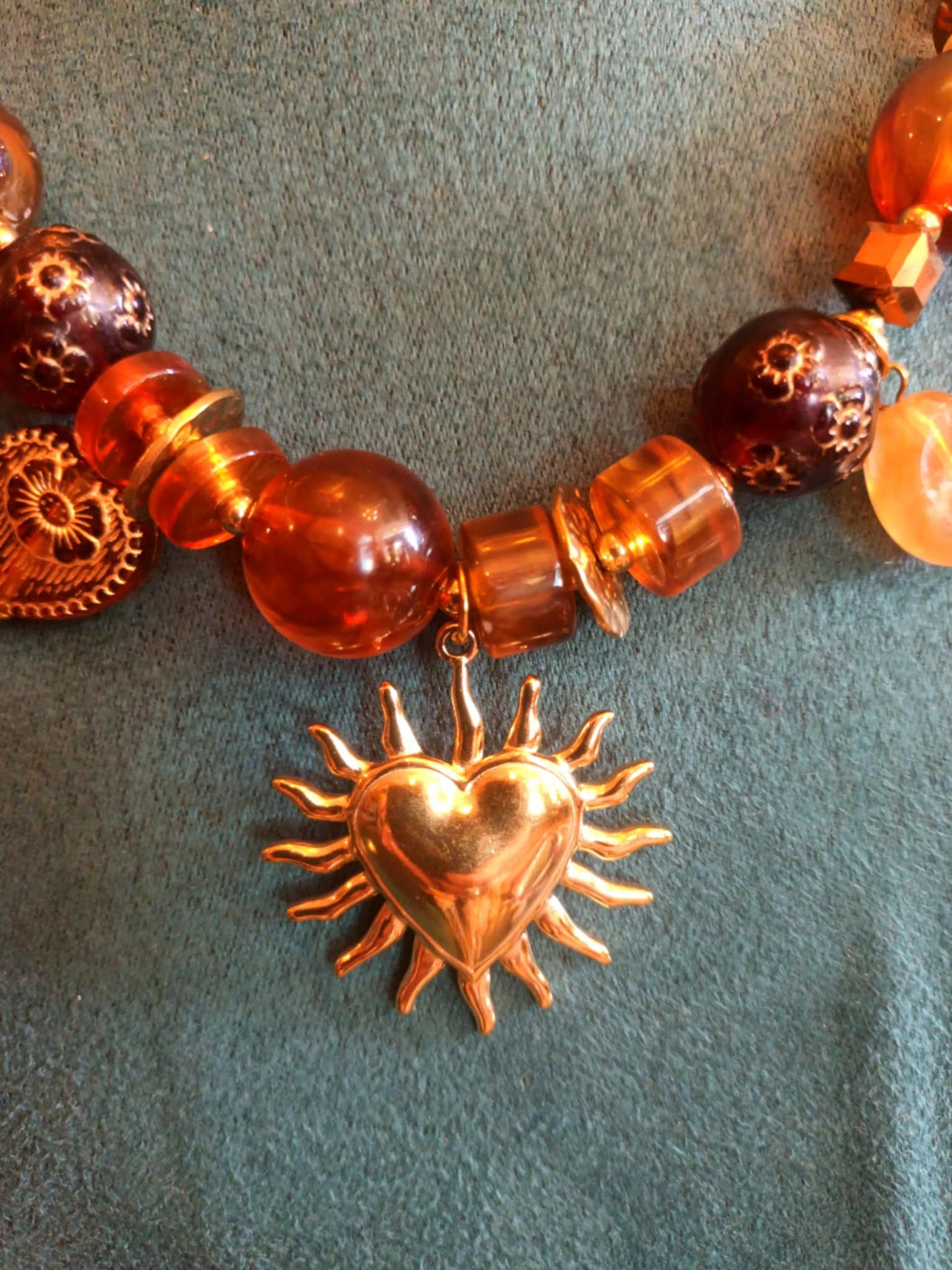 THE 'CELESTIAL LOVE' BEAUTIFUL BEADED AND EMBELLISHED NECKLACE IN RUBY OR AMBER