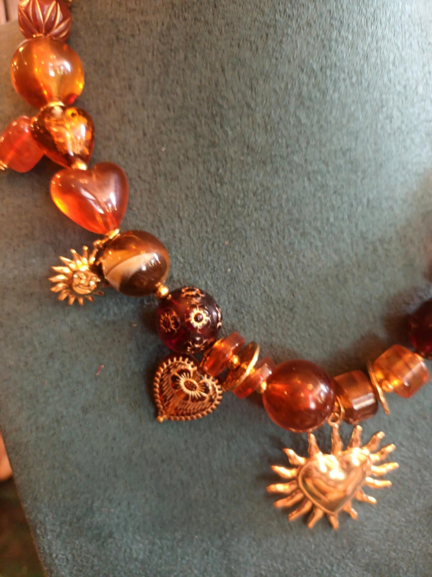 THE 'CELESTIAL LOVE' BEAUTIFUL BEADED AND EMBELLISHED NECKLACE IN RUBY OR AMBER