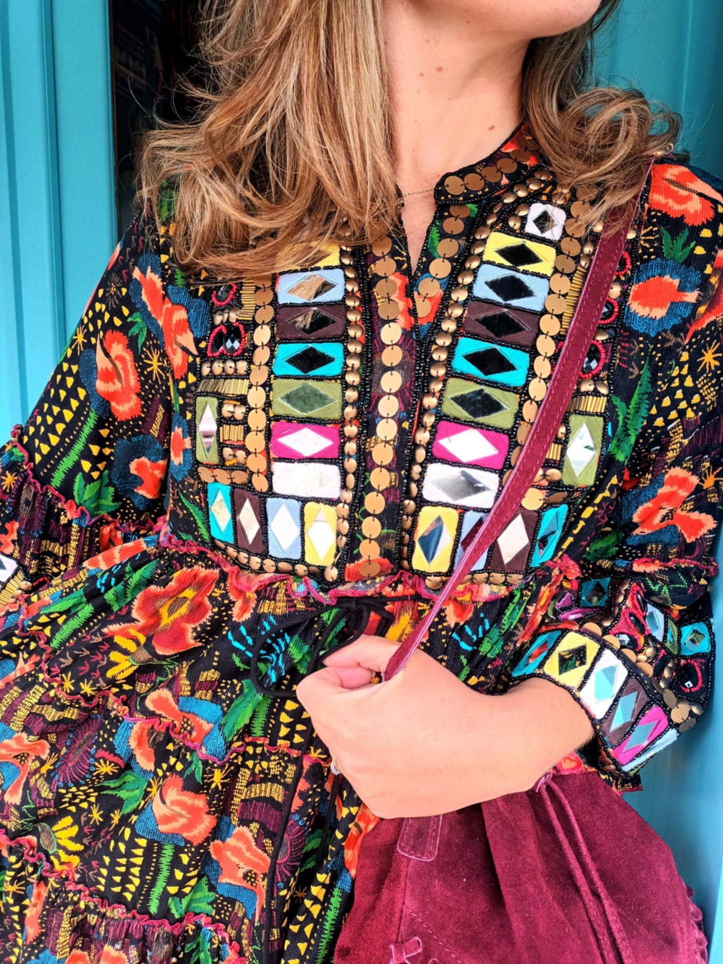 THE 'LYLA' EXQUISITE QUALITY RICHLY EMBELLISHED BELL SLEEVE NEEDLECORD DRESS FROM OUR EXCLUSIVE SPANISH RANGE
