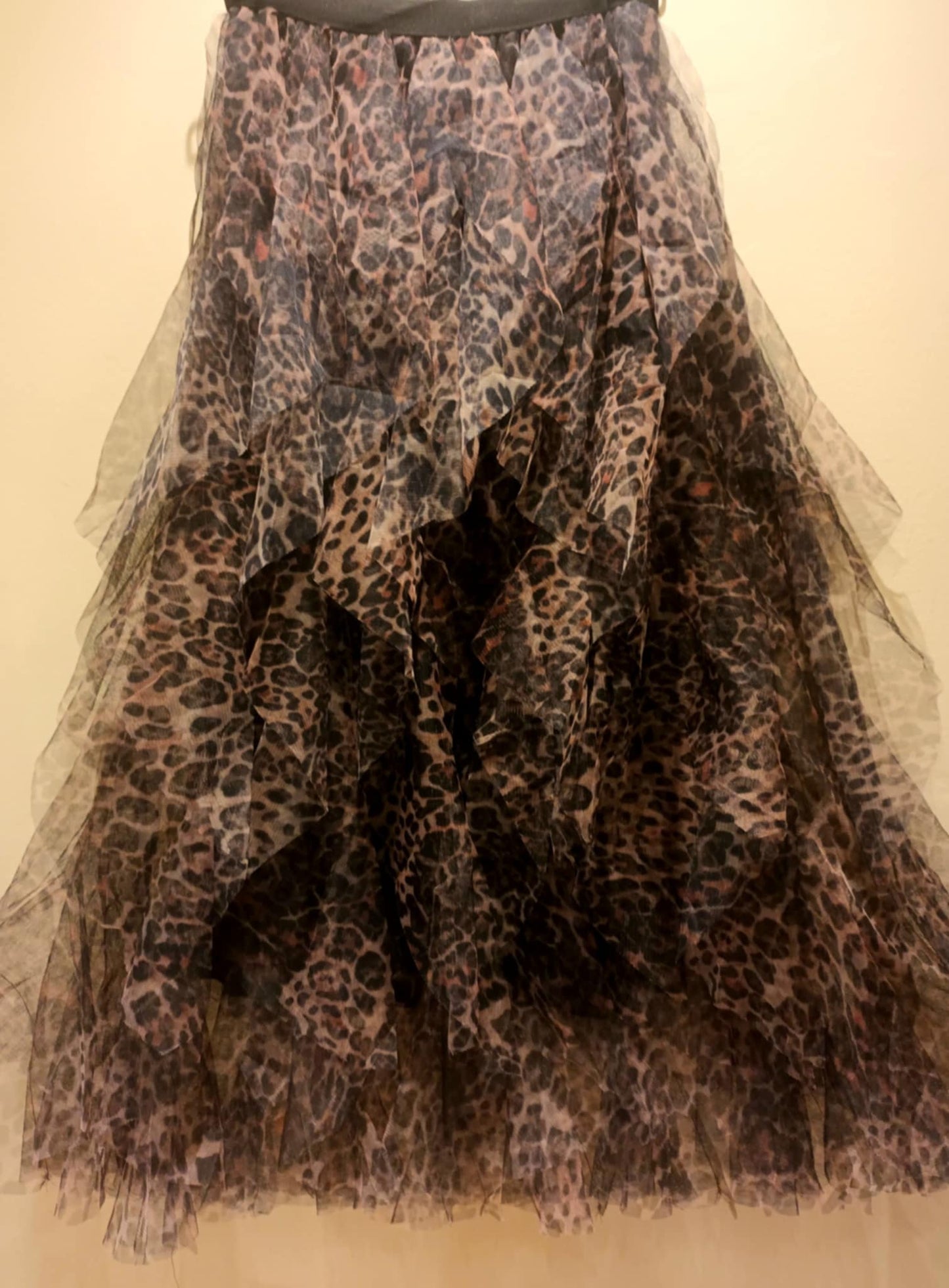 THE 'ROXANNE' FROTHY AND FABULOUS SWISHY LEOPARD PRINT TULLE SKIRT WITH ELASTICATED WAIST
