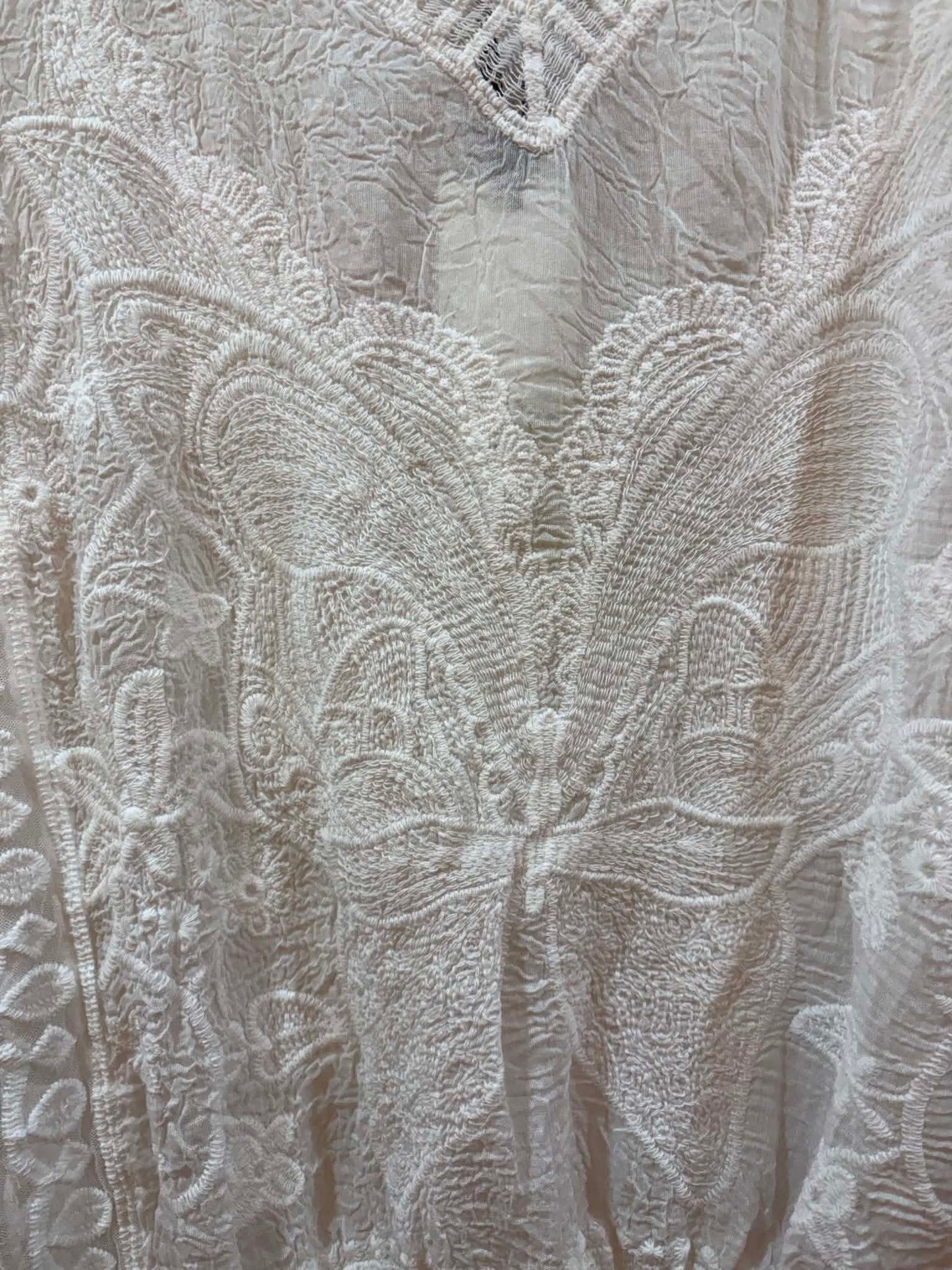 THE 'WOODSTOCK' SNOWY WHITE 70'S STYLE ANGEL SLEEVE EMBROIDERED SHEER SLEEVE TOP