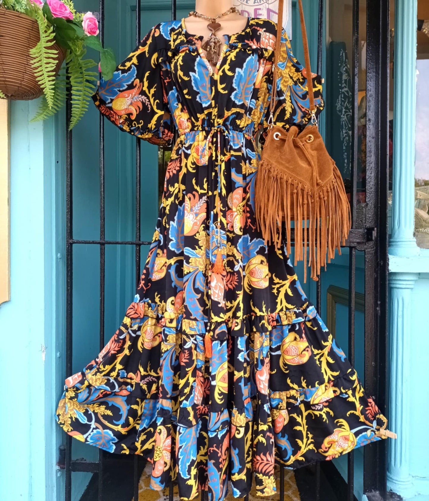 THE 'ALHAMBRA GARDENS' BREATHTAKING GARDENIA PRINT FRILL HEM DRESS FROM OUR EXCLUSIVE SPANISH COLLECTION