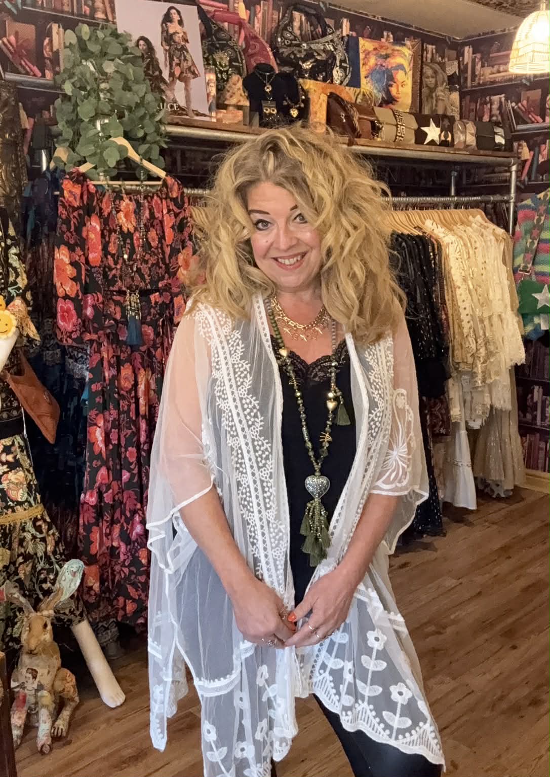 THE 'SILVER SPRINGS' BEAUTIFUL AND BOHO PURE WHITE LACE KAFTAN WITH EMBROIDERED DETAIL