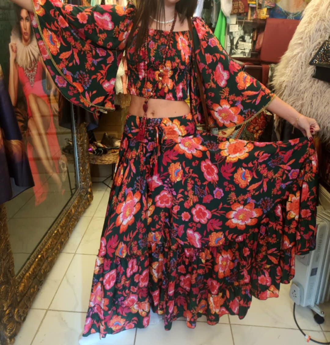 THE MARISOL TWO PIECE SUIT WITH ANGEL SLEEVES AND FULL CIRCLE SKIRT FROM OUR EXCLUSIVE SPANISH COLLECTION