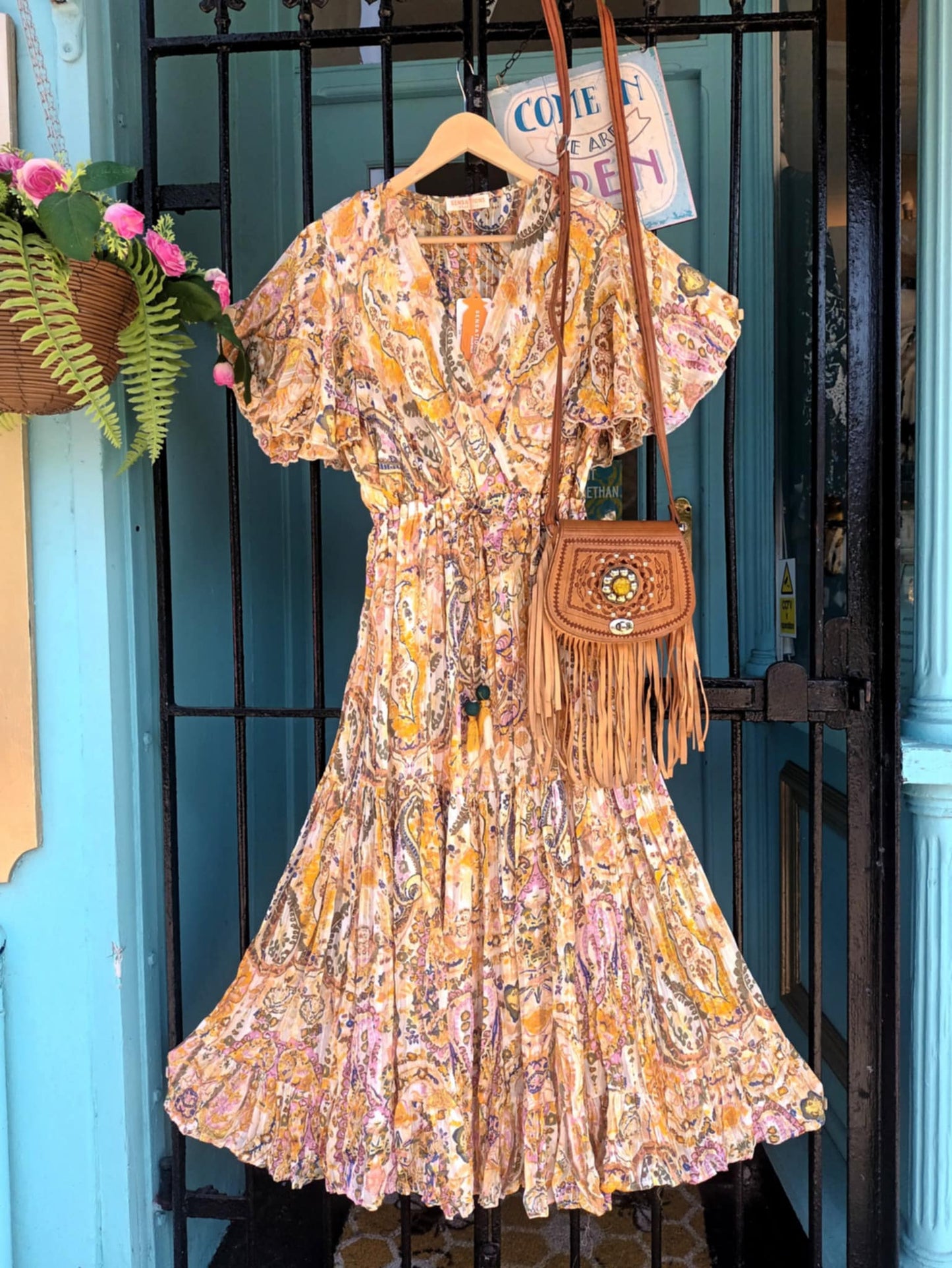 'ELEANOR' STUNNING PLISSE ANGEL SLEEVE MAGIC DRESS WITH SWISHY HEM AND TASSEL TIE DETAIL. ICE CREAM COLOURS