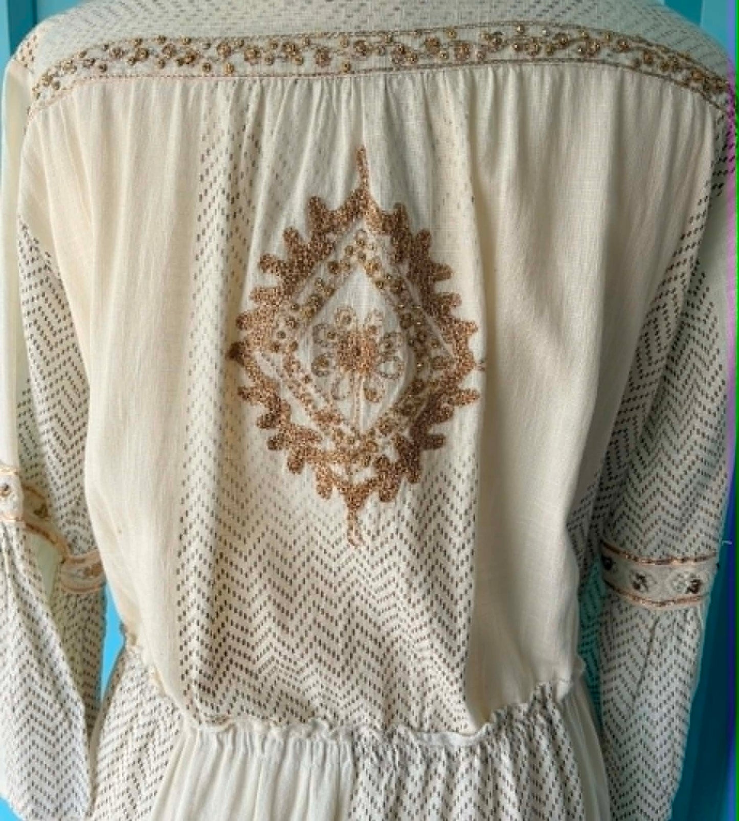 THE 'PALOMA' 100% COTTON STUNNING RICHLY EMBELLISHED IVORY BELL SLEEVE BOHEMIAN DRESS FROM OUR EXCLUSIVE SPANISH COLLECTION