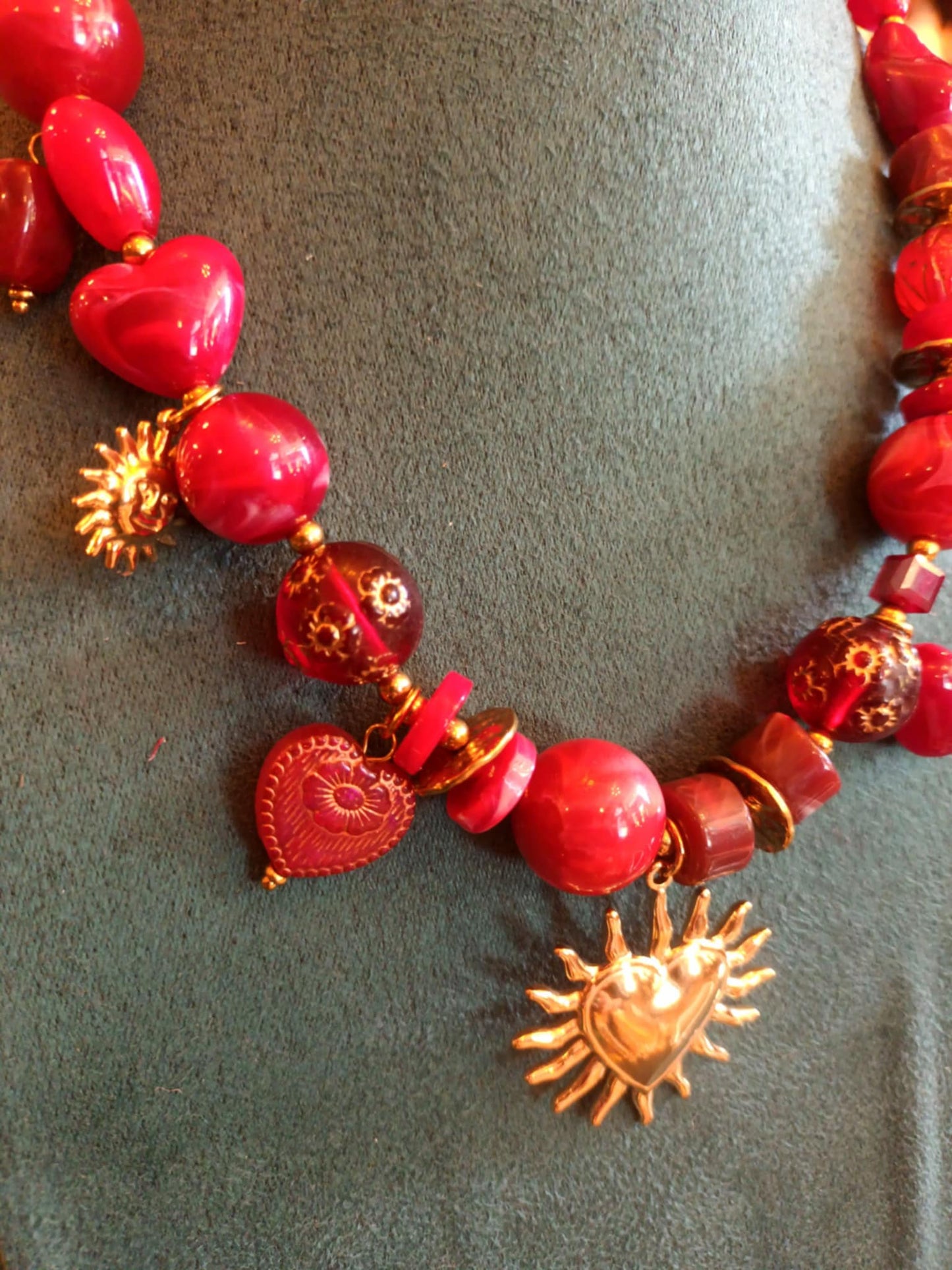 THE 'CELESTIAL LOVE' BEAUTIFUL BEADED AND EMBELLISHED NECKLACE IN RUBY OR AMBER