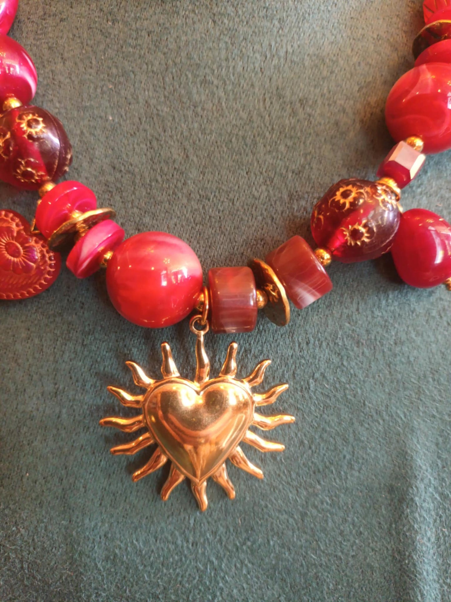 THE 'CELESTIAL LOVE' BEAUTIFUL BEADED AND EMBELLISHED NECKLACE IN RUBY OR AMBER