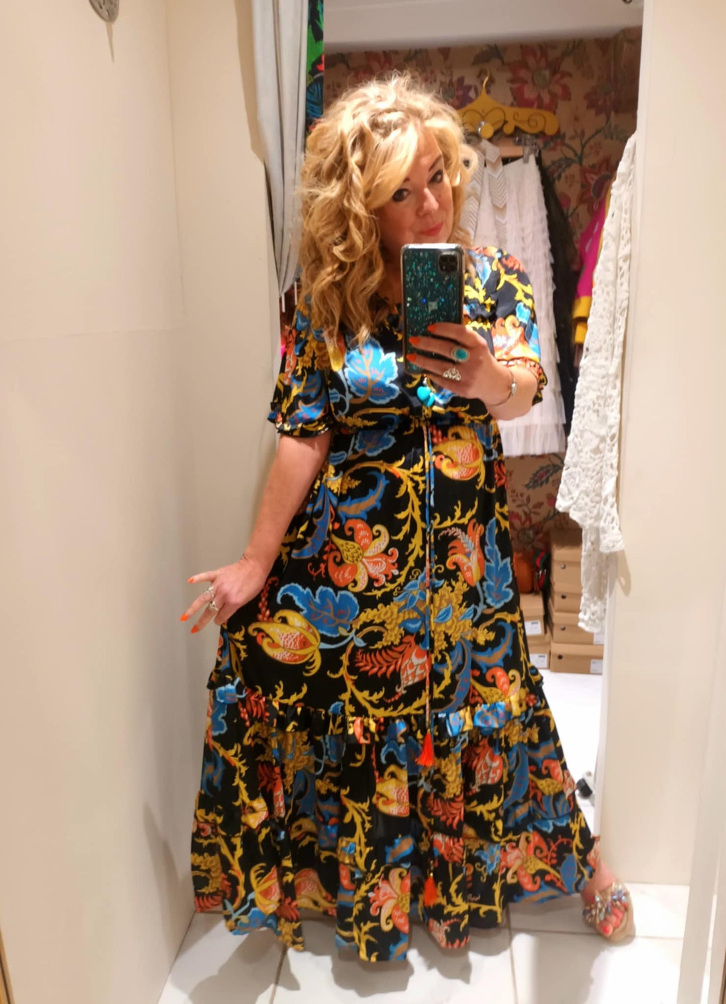 THE 'ALHAMBRA GARDENS' BREATHTAKING GARDENIA PRINT FRILL HEM DRESS FROM OUR EXCLUSIVE SPANISH COLLECTION