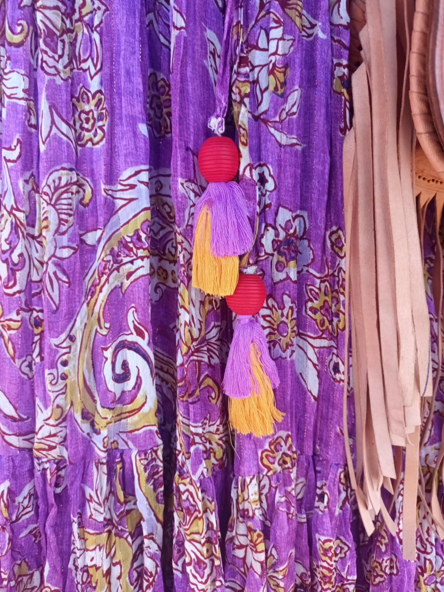 'ELEANOR' STUNNING PLISSE ANGEL SLEEVE MAGIC DRESS WITH SWISHY HEM AND TASSEL DETAIL MAGENTA PRINT