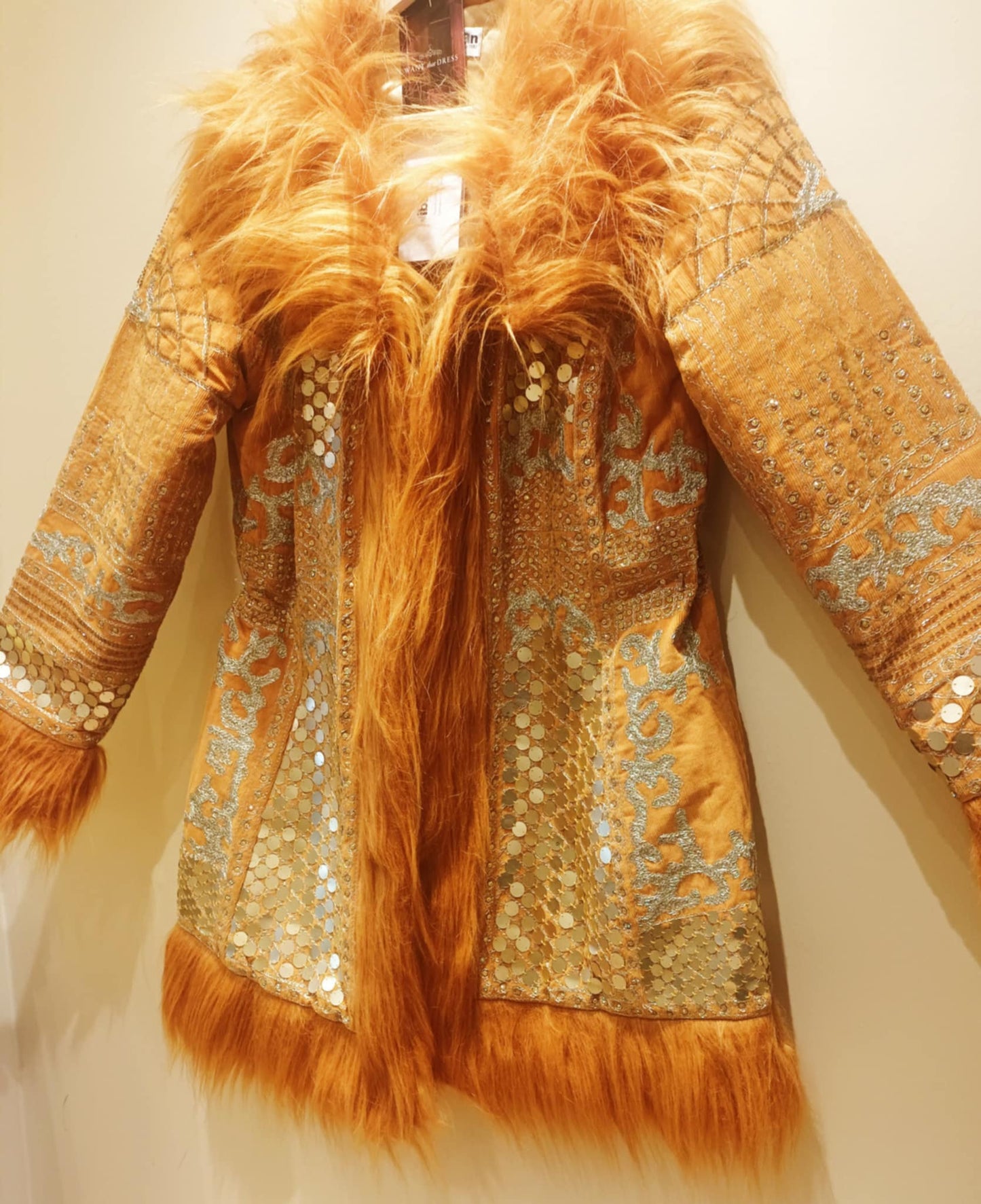 THE 'ELKIE' BREATHTAKING RICHLY EMBELLISHED FAUX FUR 70'S STYLE AFGHAN COAT IN SAFFRON FROM OUR EXCLUSIVE SPANISH RANGE