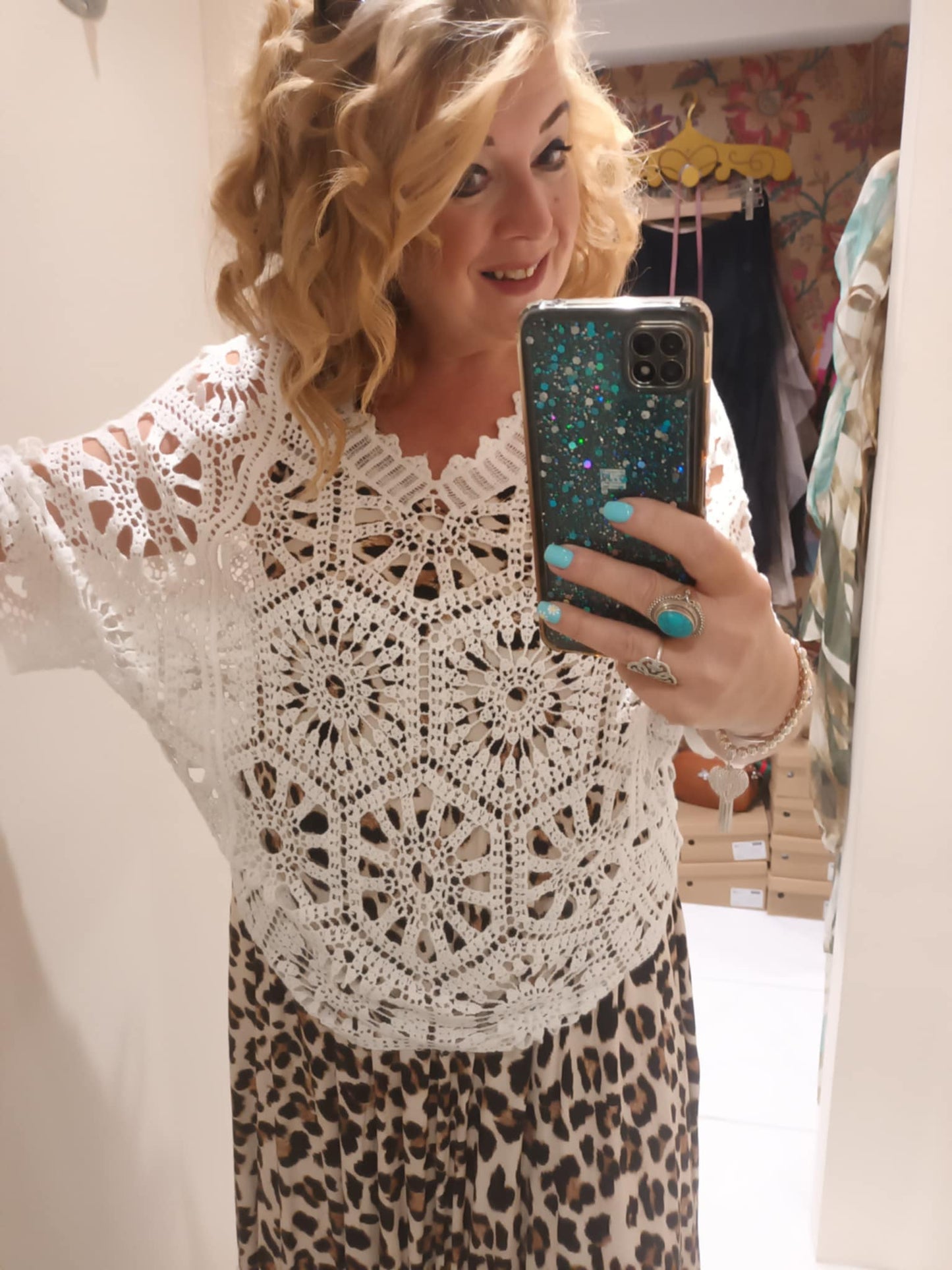 THE 'KIERA' STUNNING LIGHTWEIGHT CROCHET BATWING TOP IN 100% COTTON IN WHITE, BLACK OR CREAM
