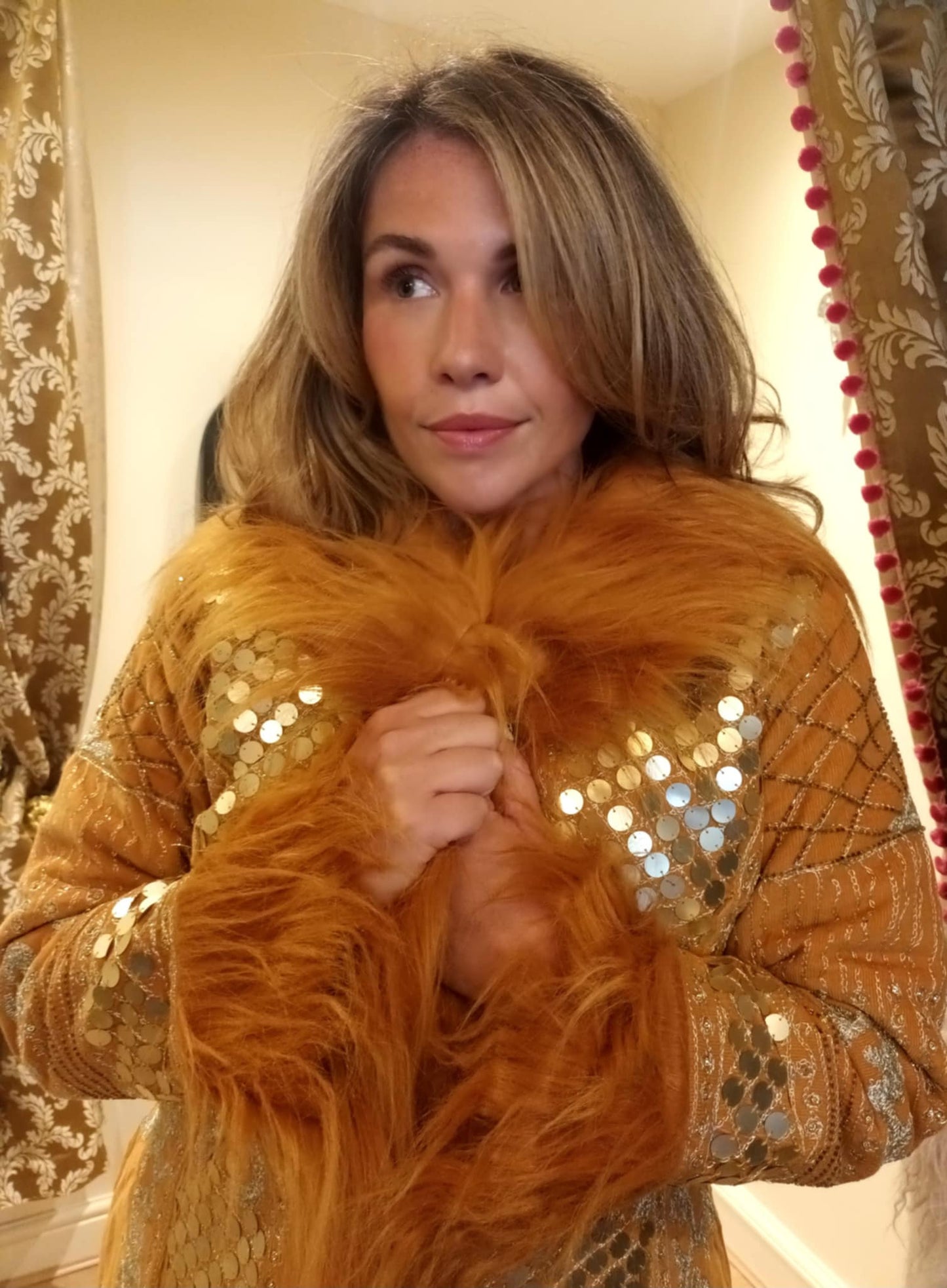 THE 'ELKIE' BREATHTAKING RICHLY EMBELLISHED FAUX FUR 70'S STYLE AFGHAN COAT IN SAFFRON FROM OUR EXCLUSIVE SPANISH RANGE