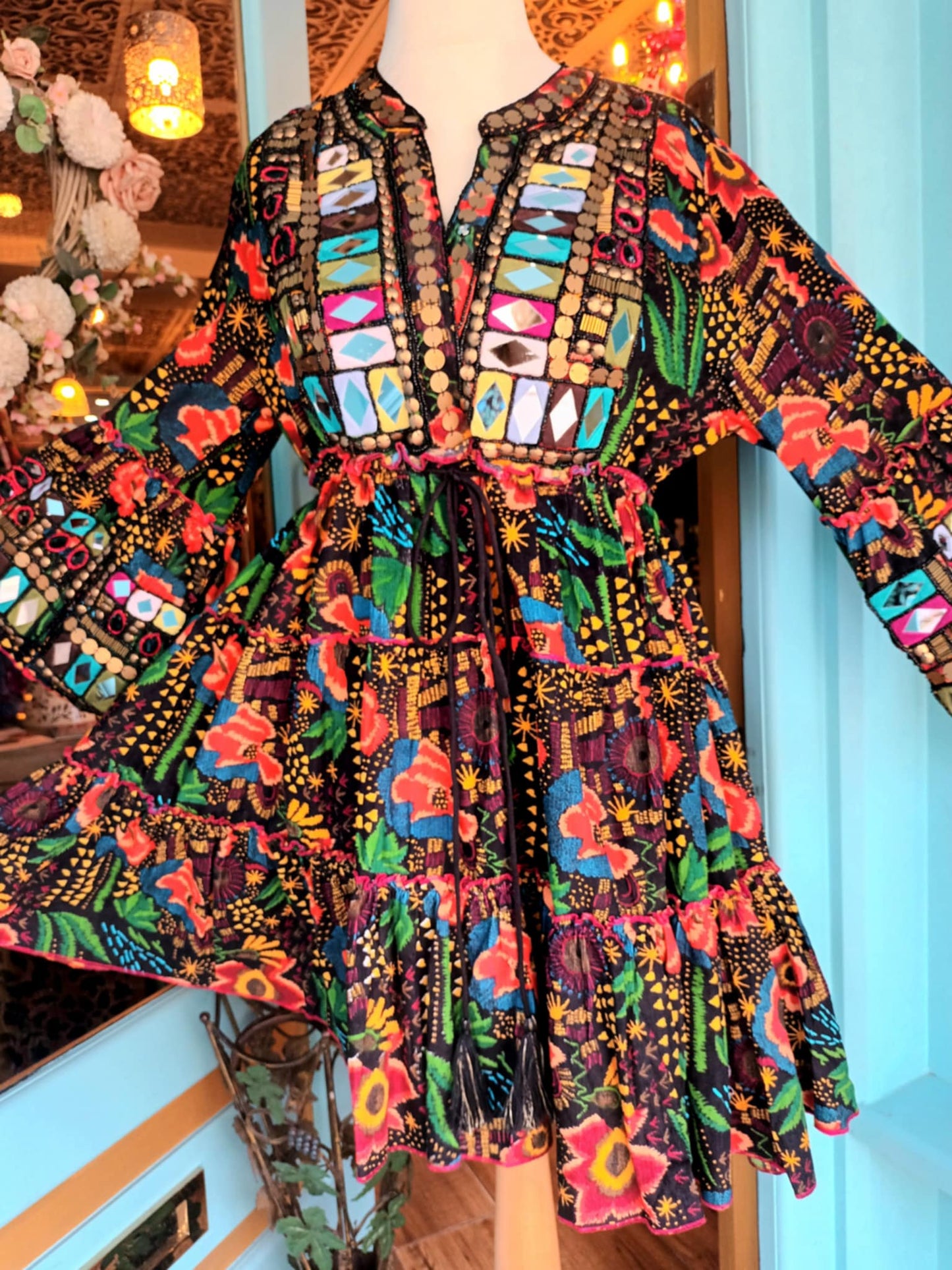 THE 'LYLA' EXQUISITE QUALITY RICHLY EMBELLISHED BELL SLEEVE NEEDLECORD DRESS FROM OUR EXCLUSIVE SPANISH RANGE