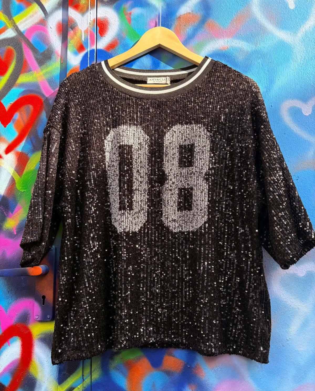 THE 'SPORTY SEQUINS' SASSY SEQUIN AMERICAN SPORTY TOP WITH SHIMMERY SEQUINS IN BLACK OR RUBY