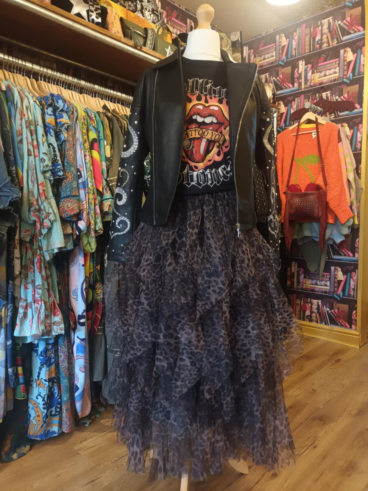 THE 'ROXANNE' FROTHY AND FABULOUS SWISHY LEOPARD PRINT TULLE SKIRT WITH ELASTICATED WAIST