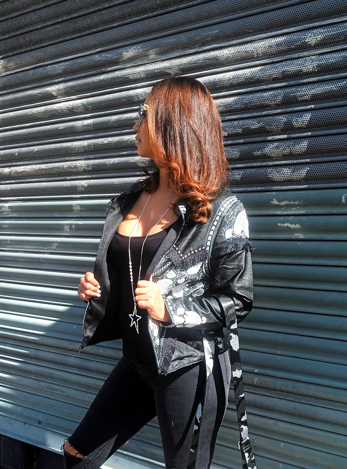 'MILLIE MEXICANA' FRINGED, STUDDED & EMBROIDERED FAUX LEATHER BIKER JACKET