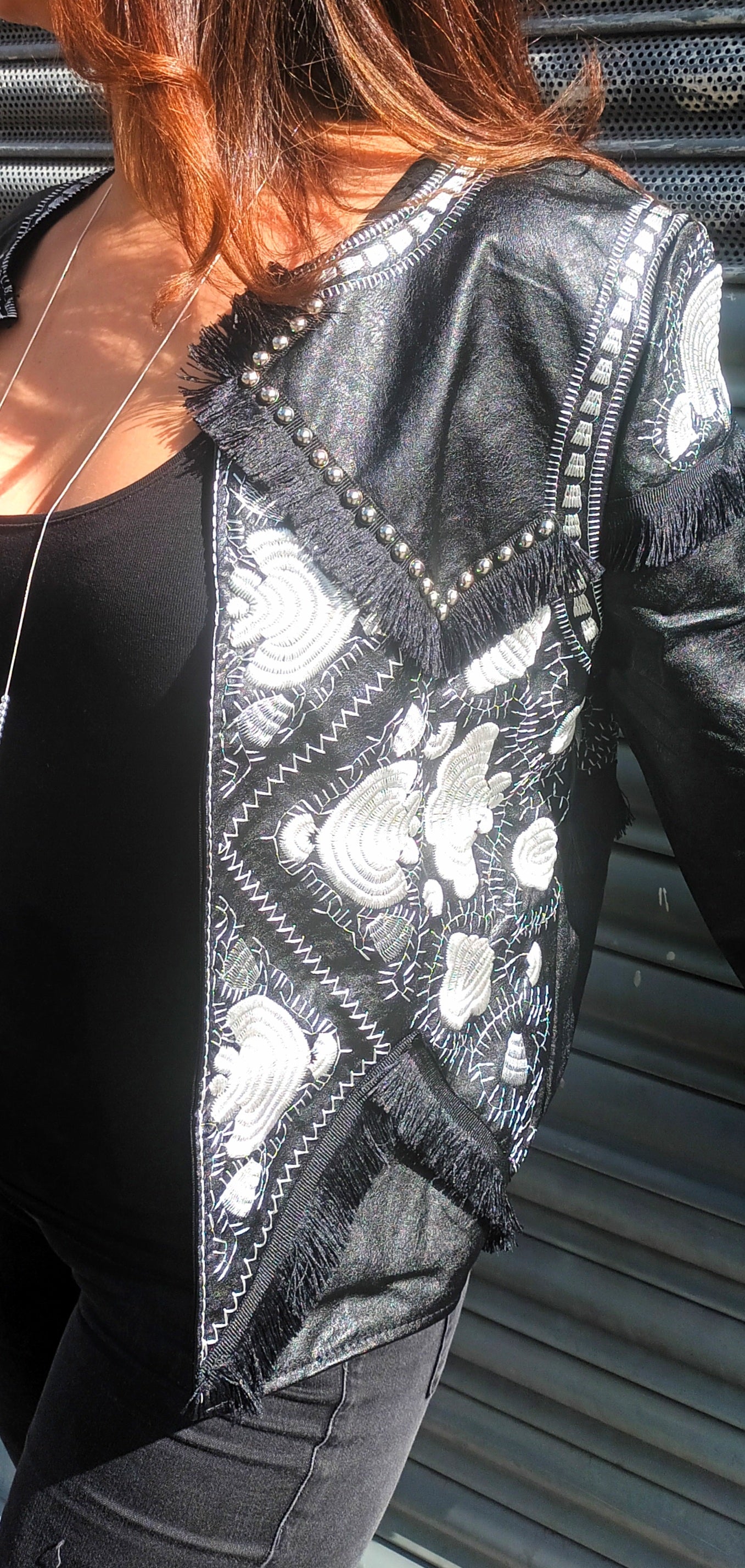 'MILLIE MEXICANA' FRINGED, STUDDED & EMBROIDERED FAUX LEATHER BIKER JACKET