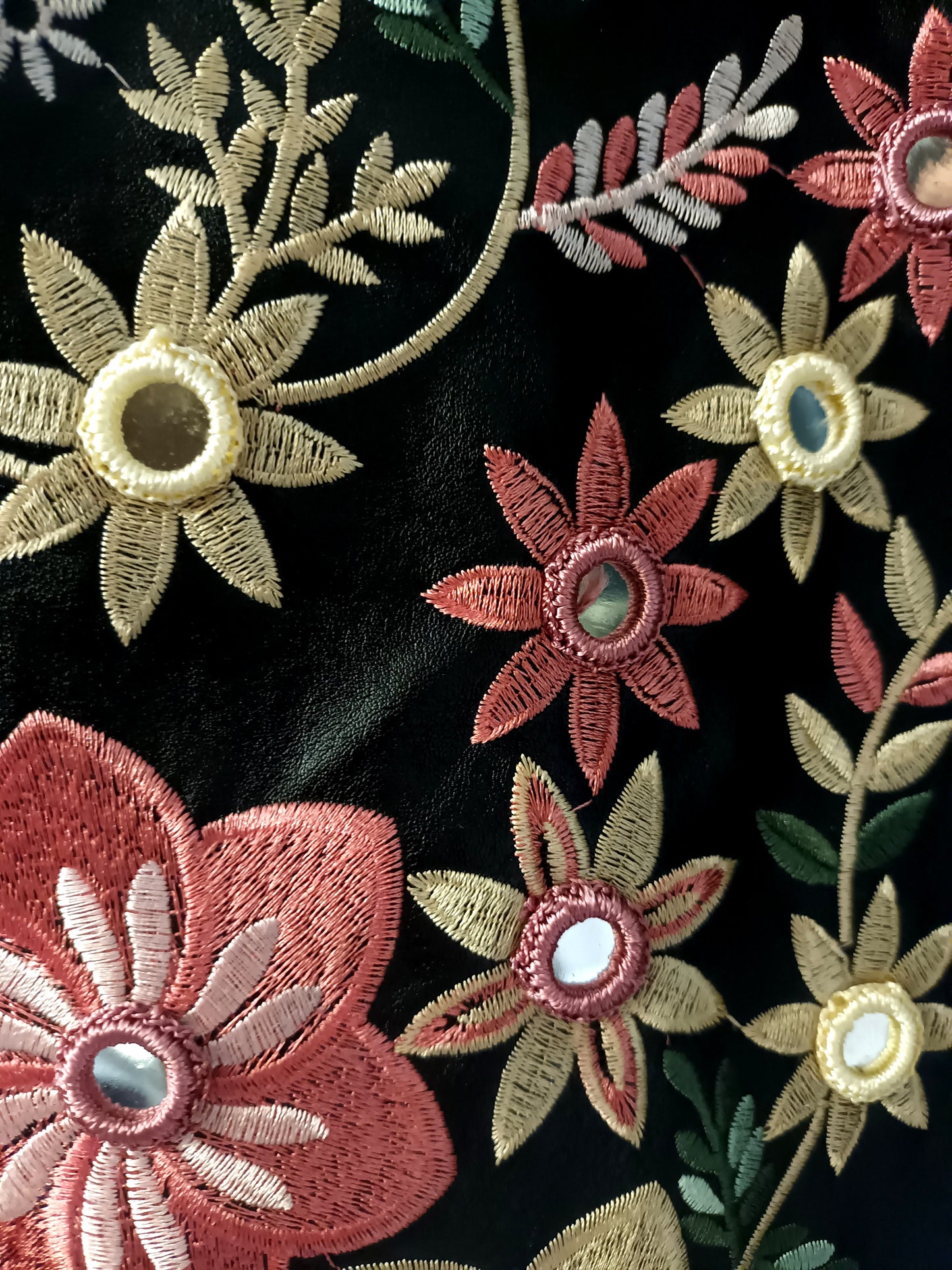 'FRIDA'S GARDEN' BRIGHT FLORAL EMBROIDERED FAUX LEATHER BIKER JACKET