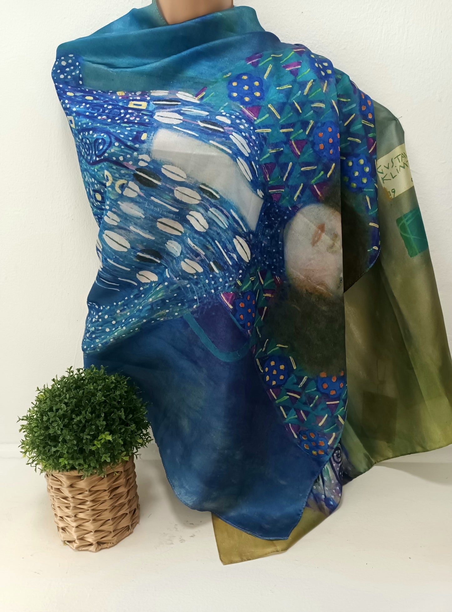 'KLIMT TONES OF BLUE' LUXURIOUS SILK MIX LARGE WRAP SCARF