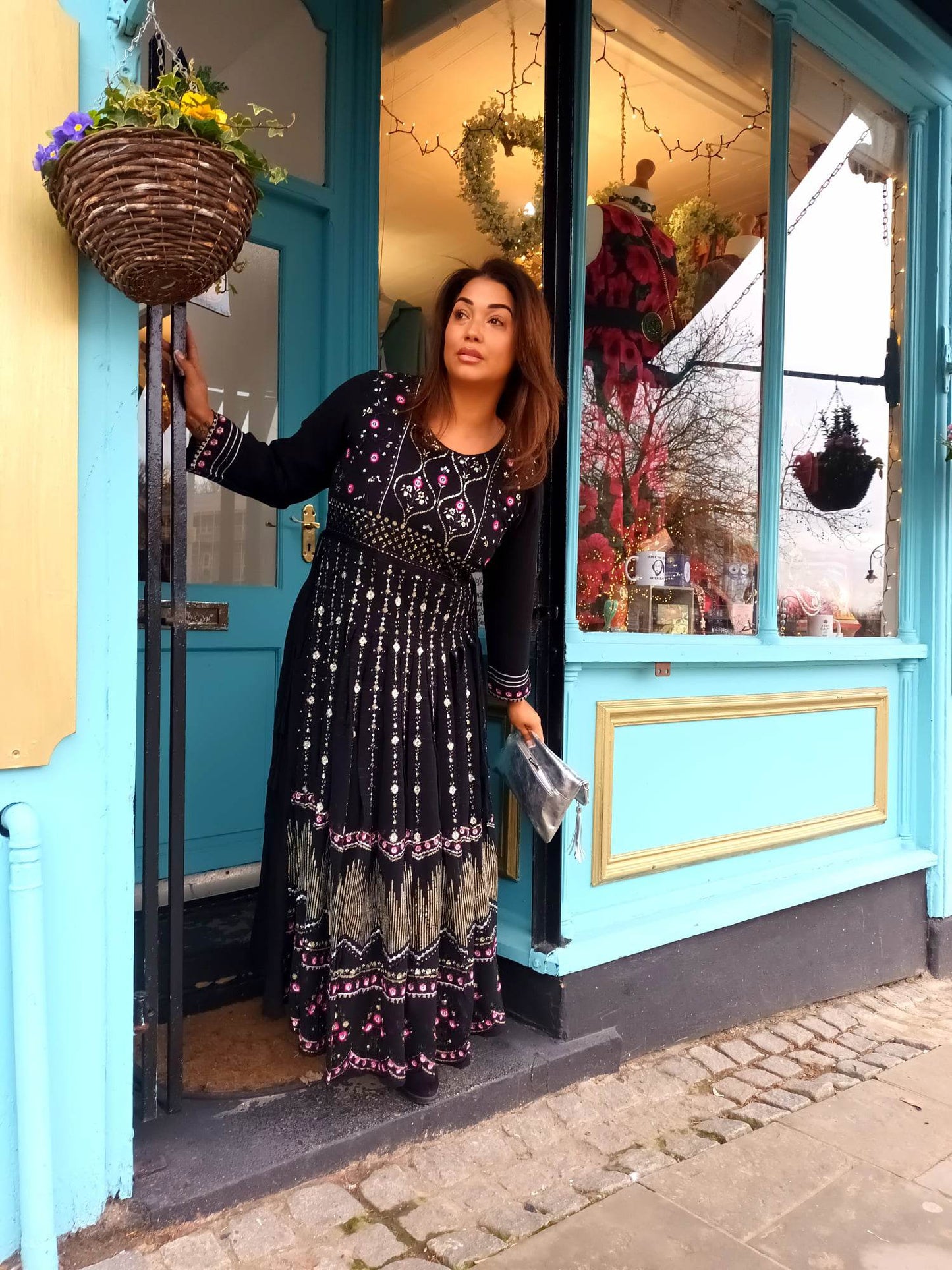 'ZAHARA' FABULOUSLY EMBELLISHED BLACK CHIFFON BOHEMIAN DRESS