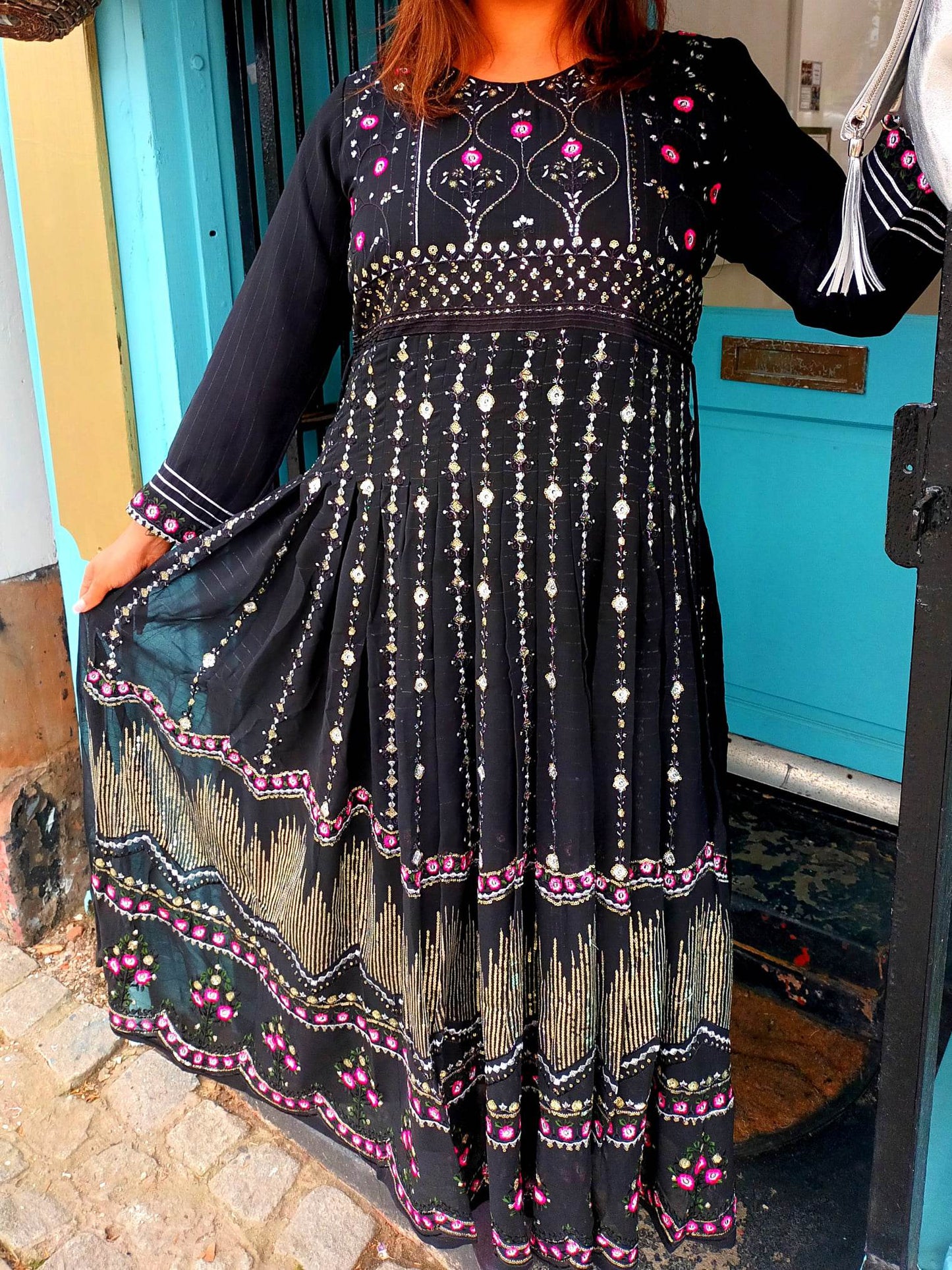'ZAHARA' FABULOUSLY EMBELLISHED BLACK CHIFFON BOHEMIAN DRESS