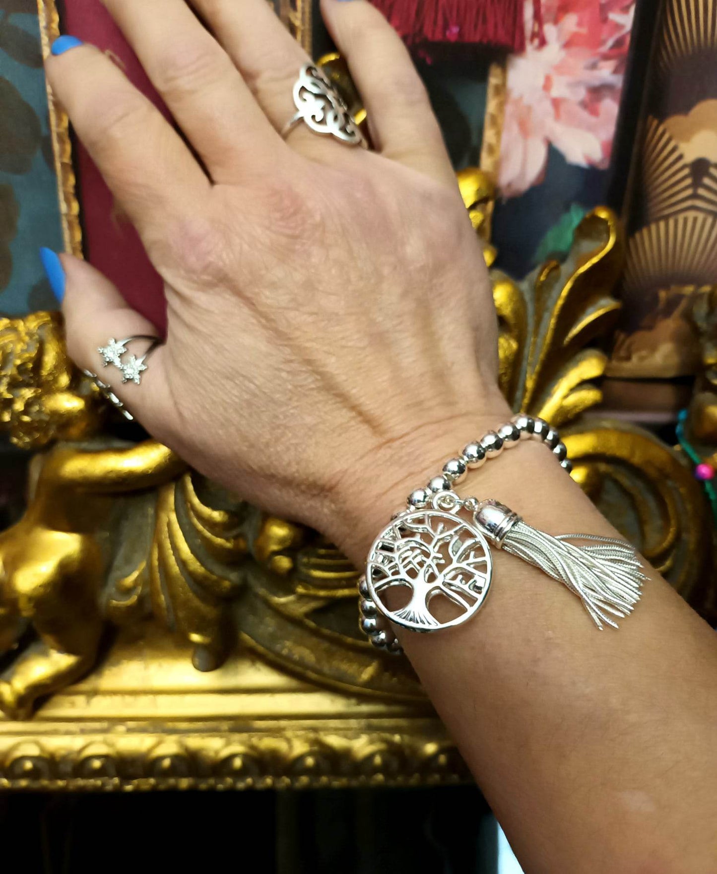 'MOTHER EARTH' TREE OF LIFE AND TASSEL STRETCH BEAD BRACELET