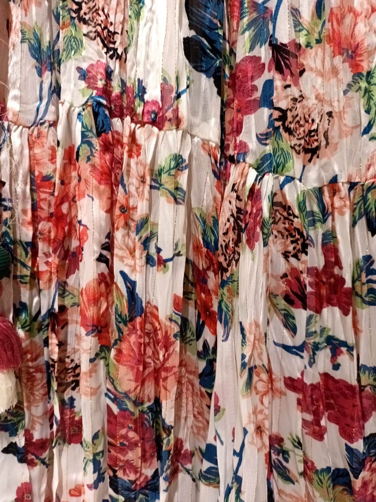 'ELEANOR' FLORAL ANGEL SLEEVE SWISHY HEM MIDI DRESS WHITE/RAINBOW COLOURS