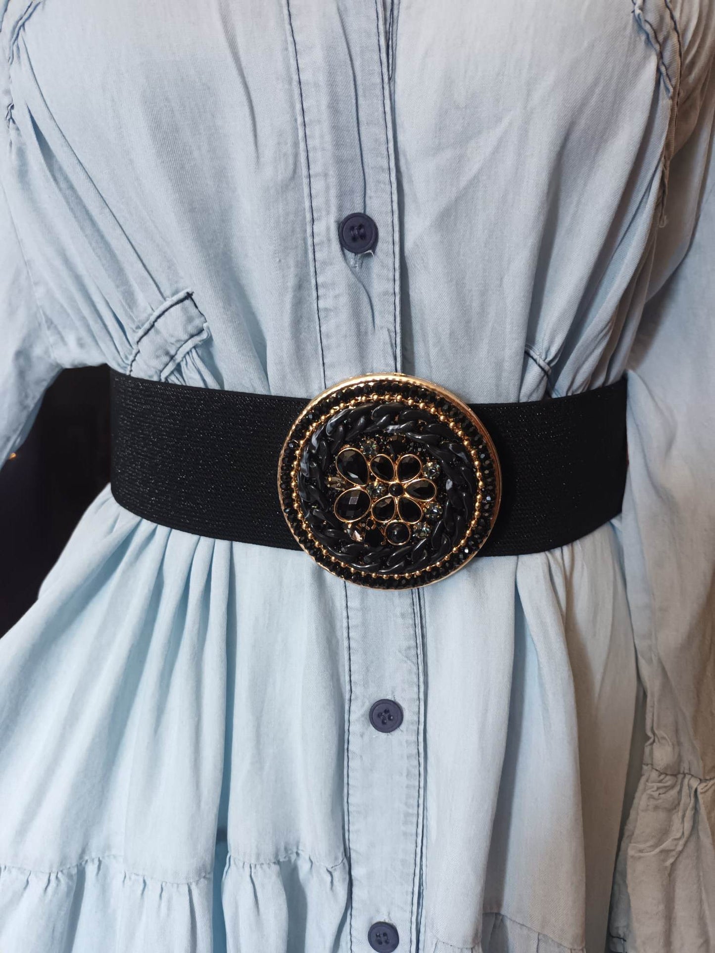 'DROP A DRESS SIZE' STRETCH BEJEWELLED BELT IN BLACK