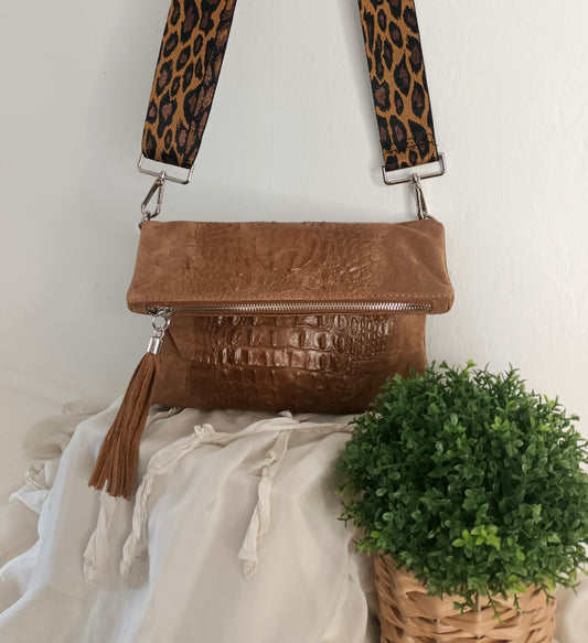 'LULU LEOPARD' FOLD OVER ITALIAN LEATHER BAG