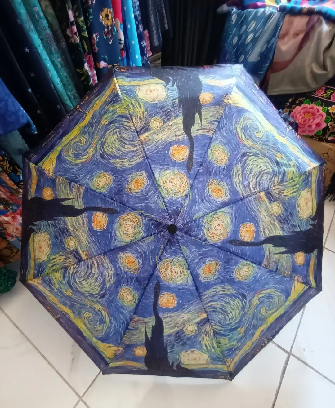 VAN GOGH STARRY NIGHT VIBRANT STURDY TELESCOPIC UMBRELLA