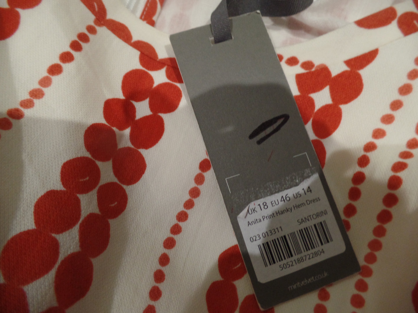 Vestido de terciopelo menta, talla 18, rojo amapola y blanco, con cintura elástica y dobladillo tipo pañuelo