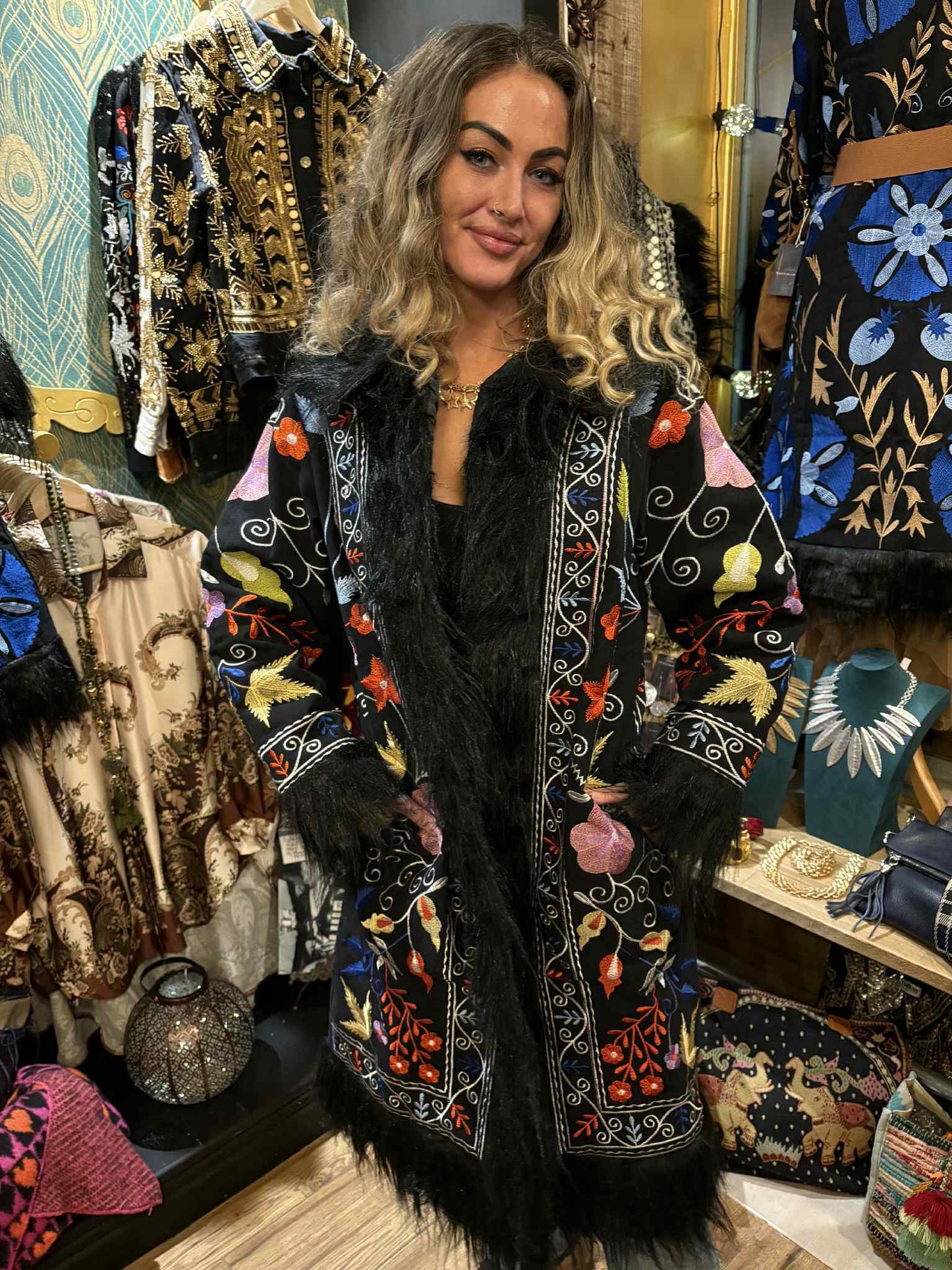 THE 'MODA' STUNNING 70'S  AFGHAN STYLE FAUX FUR COAT WITH BEAUTIFUL EMBROIDERY FROM OUR EXCLUSIVE SPANISH RANGE